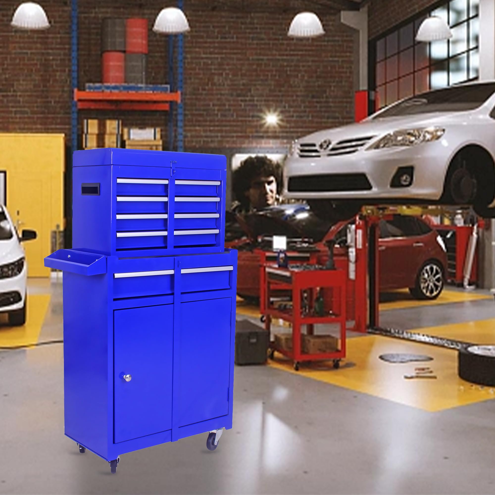 Heavy-Duty Rolling Tool Chest with 5 Drawers & Wheels - Detachable Tool Storage Cabinet with Adjustable Shelf - Mobile Toolbox for Workshop, Garage & Mechanics - Perfect for Automotive Repairs & DIY Projects (Blue)