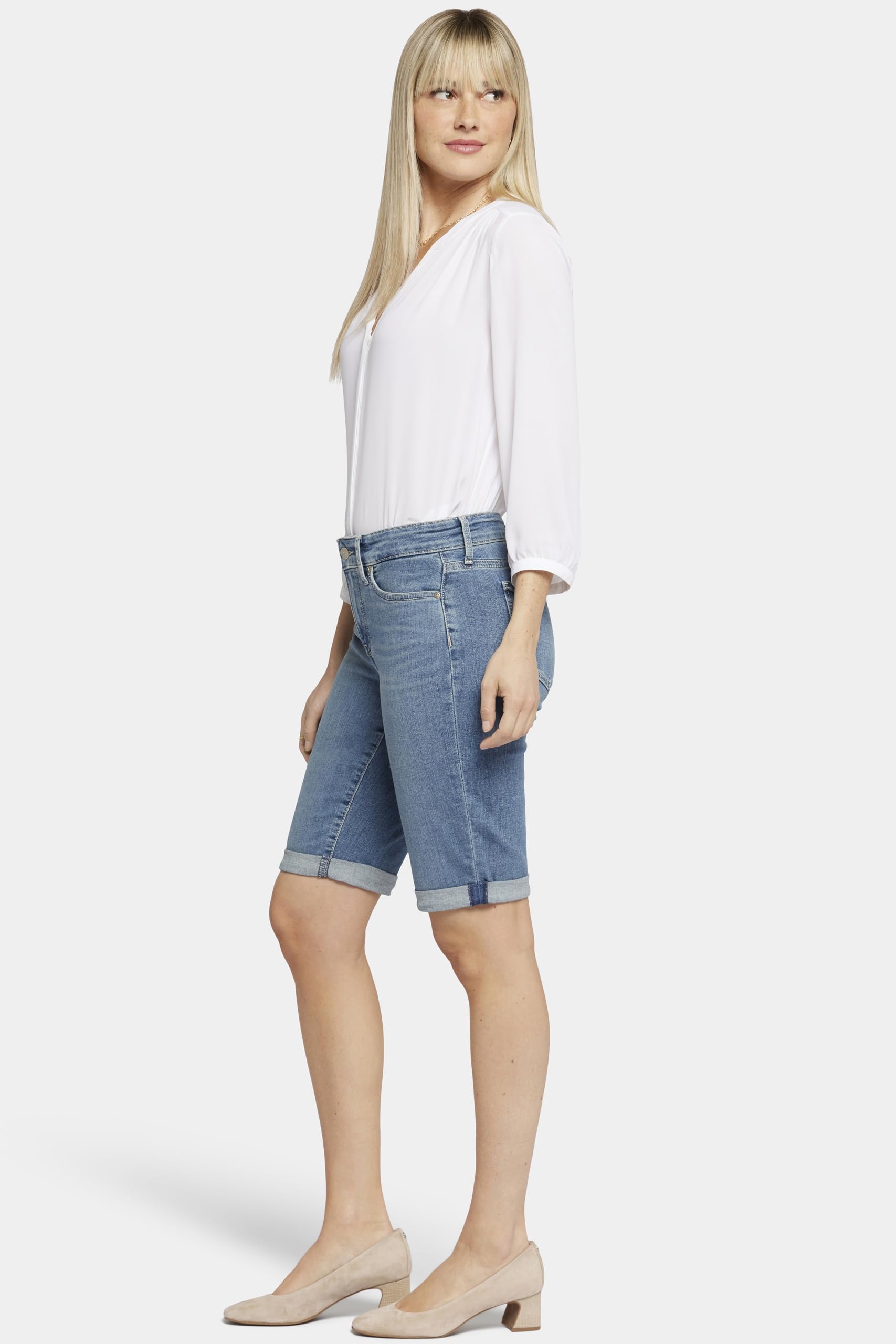 NYDJ Women's Briella Roll Cuff Jean - Slimming Denim Shorts for Women, High Waist Long Shorts | Perfect for Summer Outfits, Casual Wear & Beach Vacations
