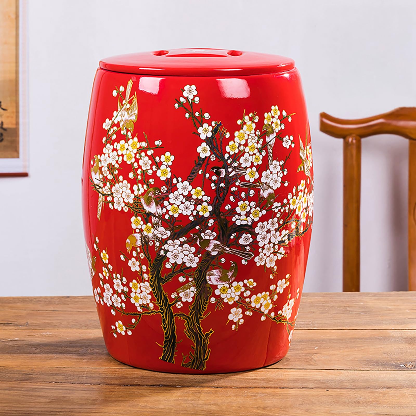 Large Ceramic Rice Storage Jar with Lid - 5kg/10kg/15kg/25kg Capacity - Airtight Food Container for Rice, Flour & Dry Goods - Classic Home Kitchen Storage Solution - Perfect for Pantry Organization & Bulk Food Preservation (Red)