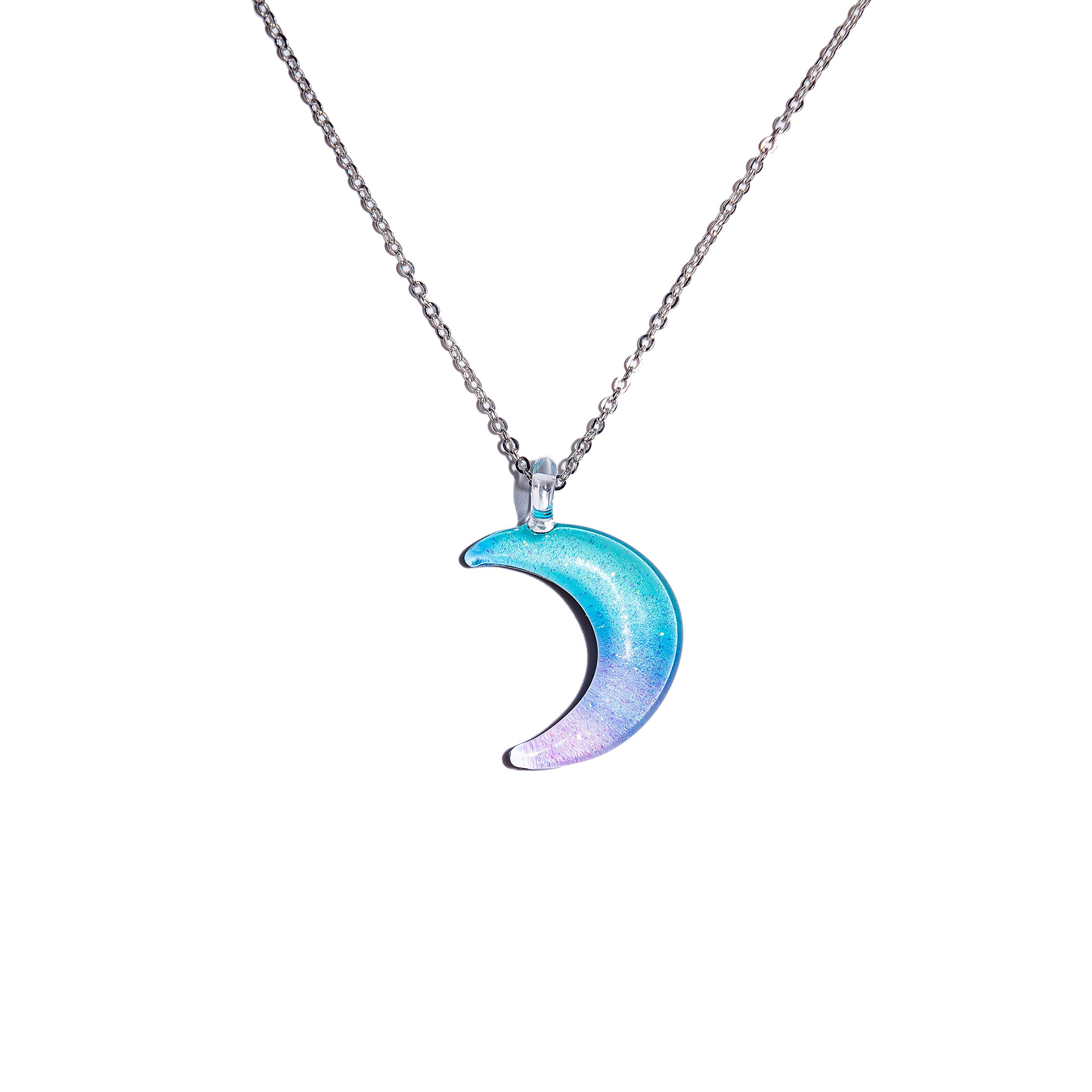 Pastel Half Moon Glass Pendant Necklace - Handmade Jewelry for Gifts