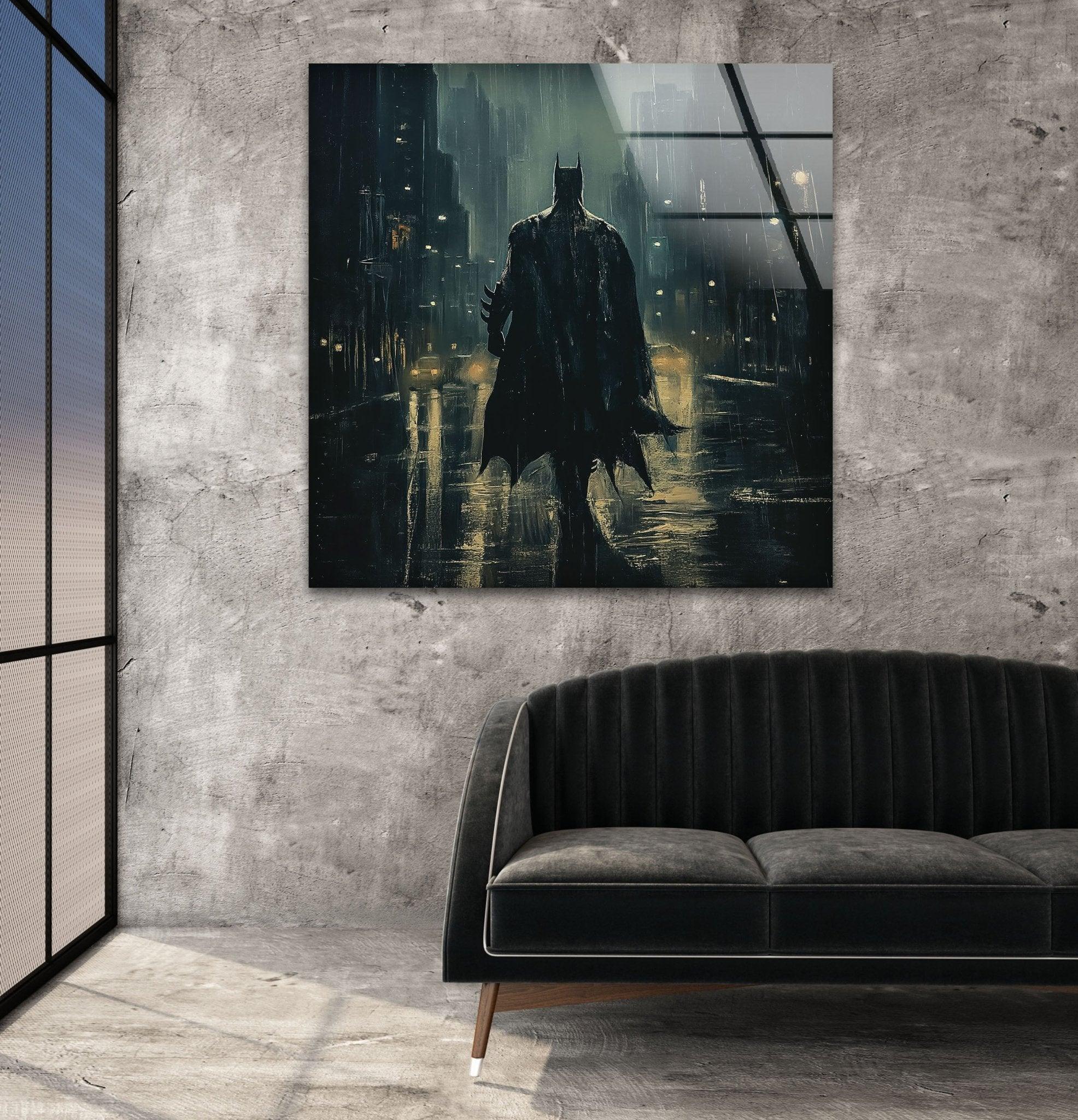 Batman Black Knight Stained Glass Wall Art - Gothic Superhero Decor for Home, Office & Man Cave