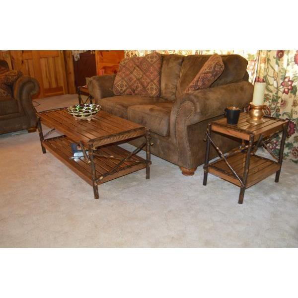 Solid Hickory Wood Coffee Table with Storage Shelf - Rustic Farmhouse Living Room Furniture for Home Decor & Entertainment Areas