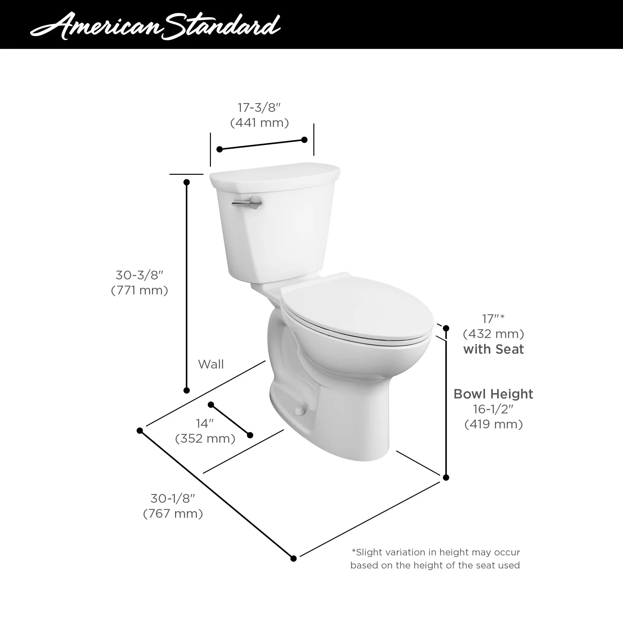 Cadet PRO Two-Piece 1.6 GPF/6.0 LPF Compact Elongated Toilet - 14 Inch Rough-In, Chair Height, Water Efficient (Seat Not Included) - Perfect for Small Bathrooms, Powder Rooms & Space-Saving Solutions