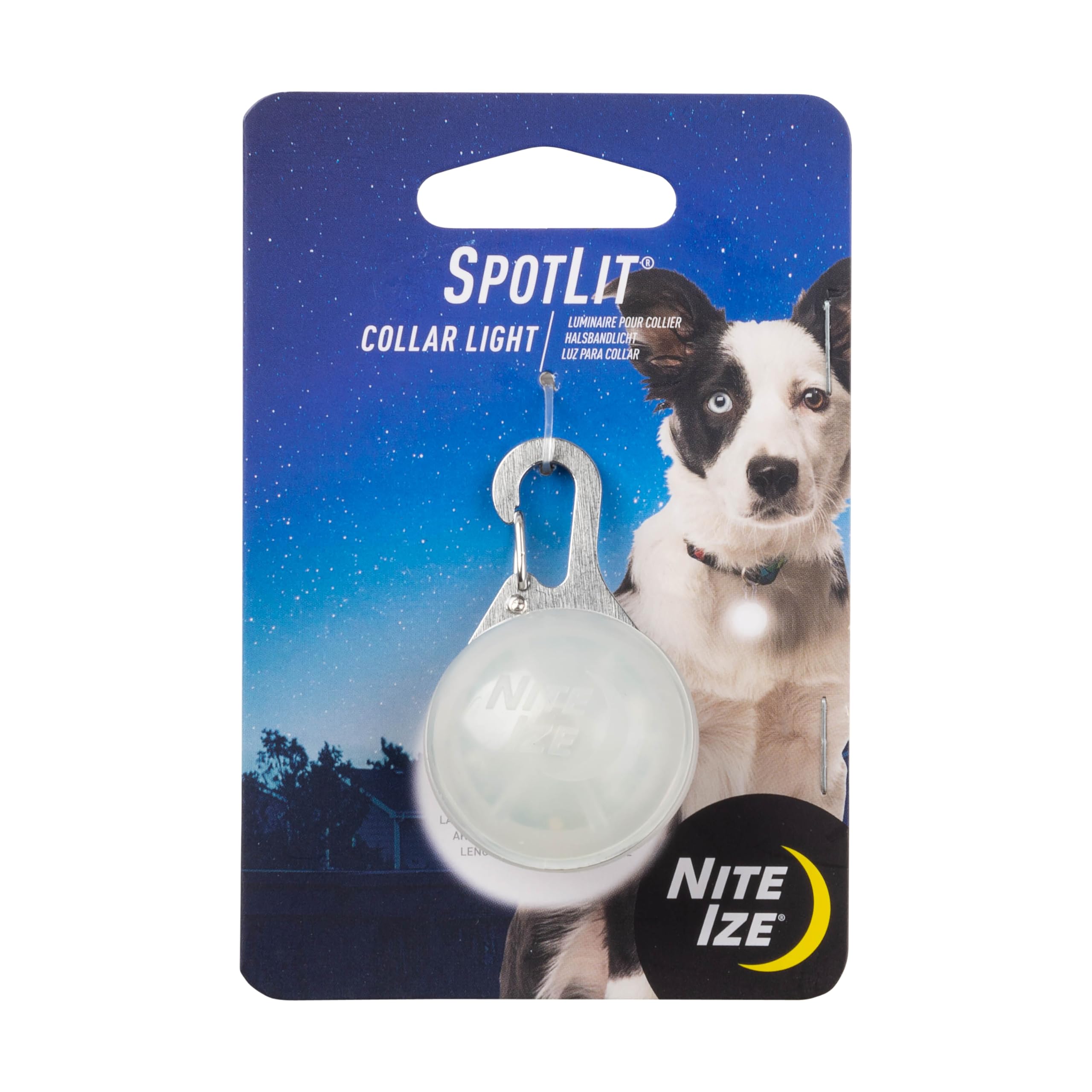 Nite Ize SpotLit LED Dog Collar Light with Keychain Carabiner Clip - Bright White Night Light for Pets - Perfect for Night Walks, Hiking & Outdoor Adventures
