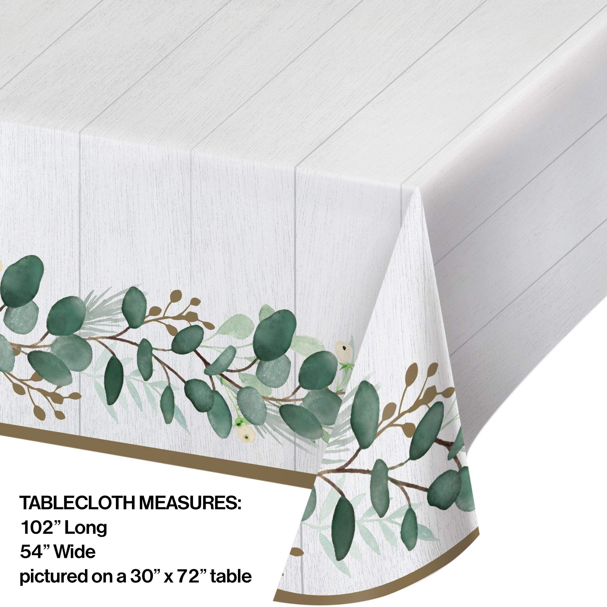 6-Pack White & Green Disposable Eucalyptus Tablecloth 102 Inch - Perfect for Parties, Weddings, and Outdoor Events