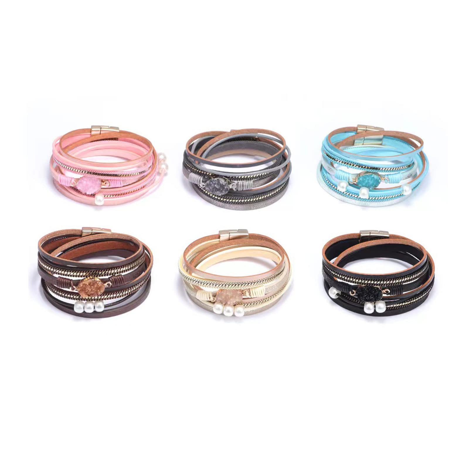 Handmade Boho Double Leather Wrap Bracelet for Women - Braided Multilayer Magnetic Buckle Cuff Bangle Wristband, Perfect Birthday Gift for Her | Great for Casual Wear, Boho Fashion & Everyday Accessories