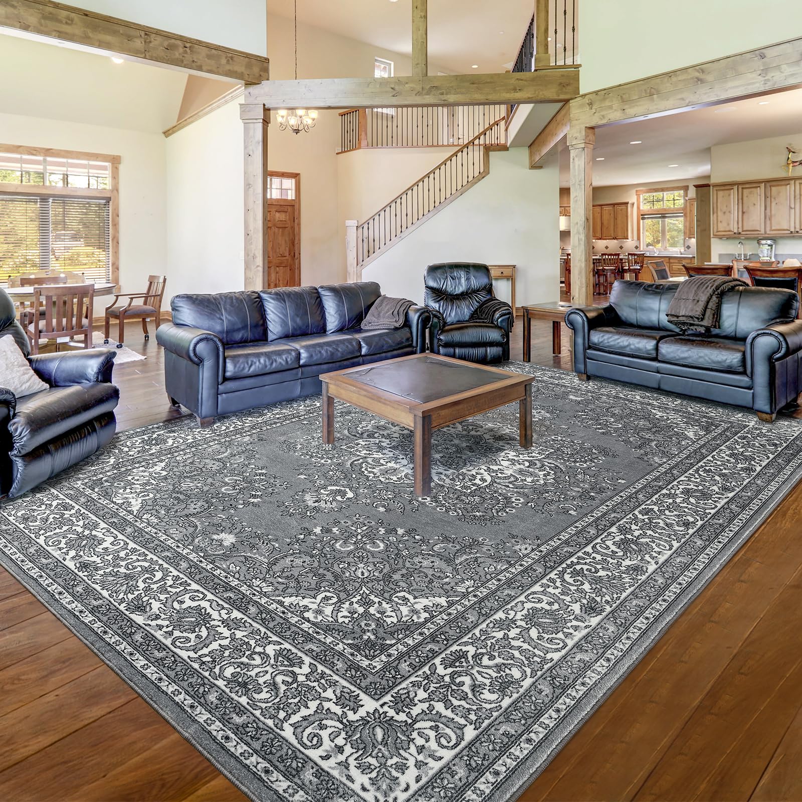 5x7 Washable Non-Slip Area Rug - Light Grey Farmhouse Style for Bedroom, Living Room, Dining Room, Kitchen, Kids Room, Nursery, Playroom & Home Office | Soft & Durable for High Traffic Areas