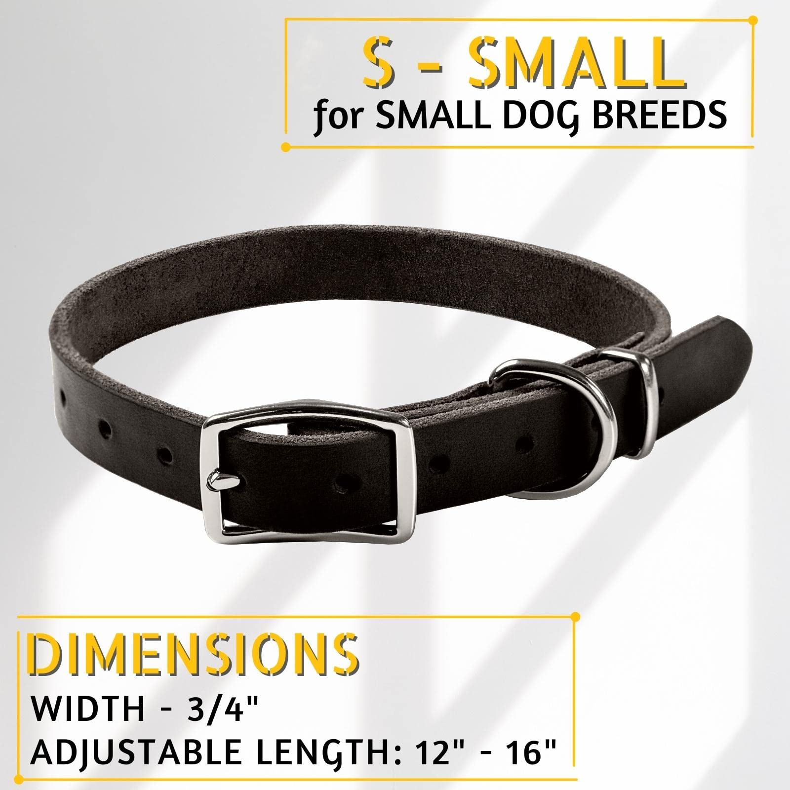 Premium Black Leather Dog Collar for Small Dogs - Classic Soft Heavy Duty Handmade Top-Grain Leather Pet Collar - Perfect for Walking, Training, Hiking & Outdoor Adventures