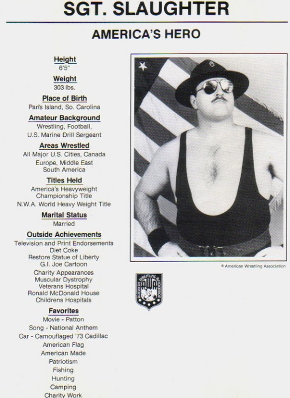 Vintage 1985 AWA Sgt. Slaughter Promo Wrestling Photo - Rare Collectible Memorabilia for Wrestling Fans & Sports Enthusiasts - Perfect for Man Cave, Fan Collections & Wrestling Decor