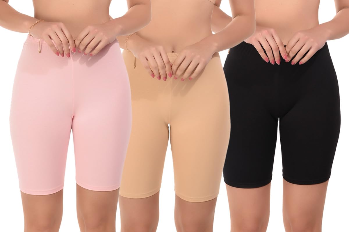BoLeeM Women's Stretchable Knee-Length Cycling Shorts - Gym, Running, Yoga & Workout Shorts with Comfortable Fit - Perfect for Sports, Exercise, Dresses & Active Lifestyle