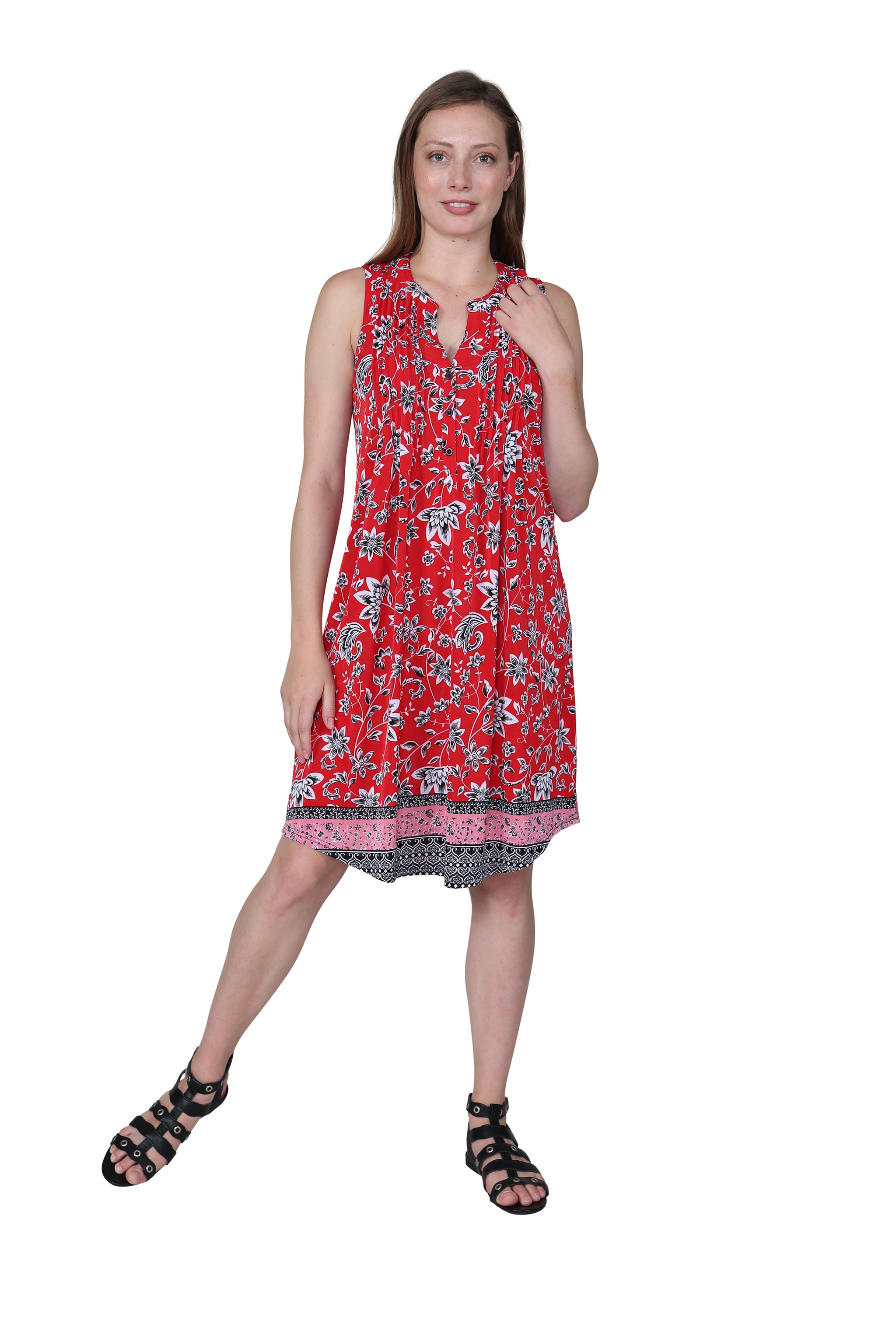Stylish Sleeveless Border Print Dress for Women - Perfect for Summer Outings, Beach Vacations & Casual Parties