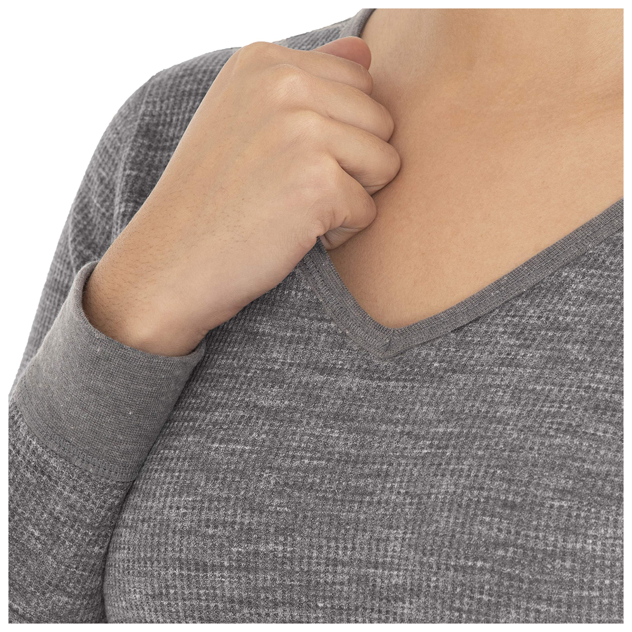Fruit of the Loom Women's Micro Waffle Thermal V-Neck Long Sleeve Shirt - Soft Winter Warm Layering Top for Work, Hiking & Casual Outfits