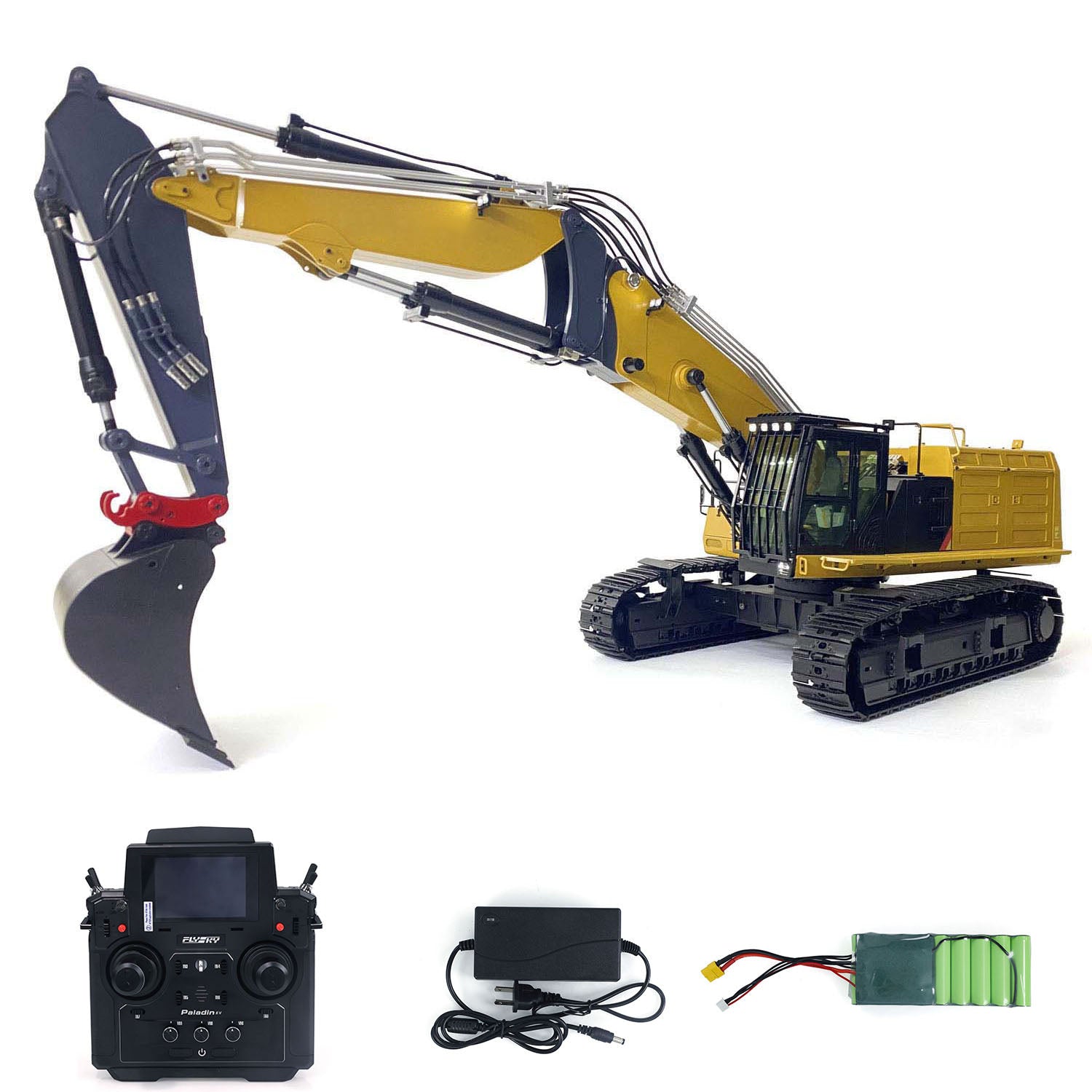 1/14 Scale 3 Arms RC Hydraulic Excavator Toy - FlySky PL18EV Lite Radio Controlled Construction Vehicle with ESC Servo Motor - Perfect for Construction Simulation, Backyard Digging & RC Hobby Enthusiasts