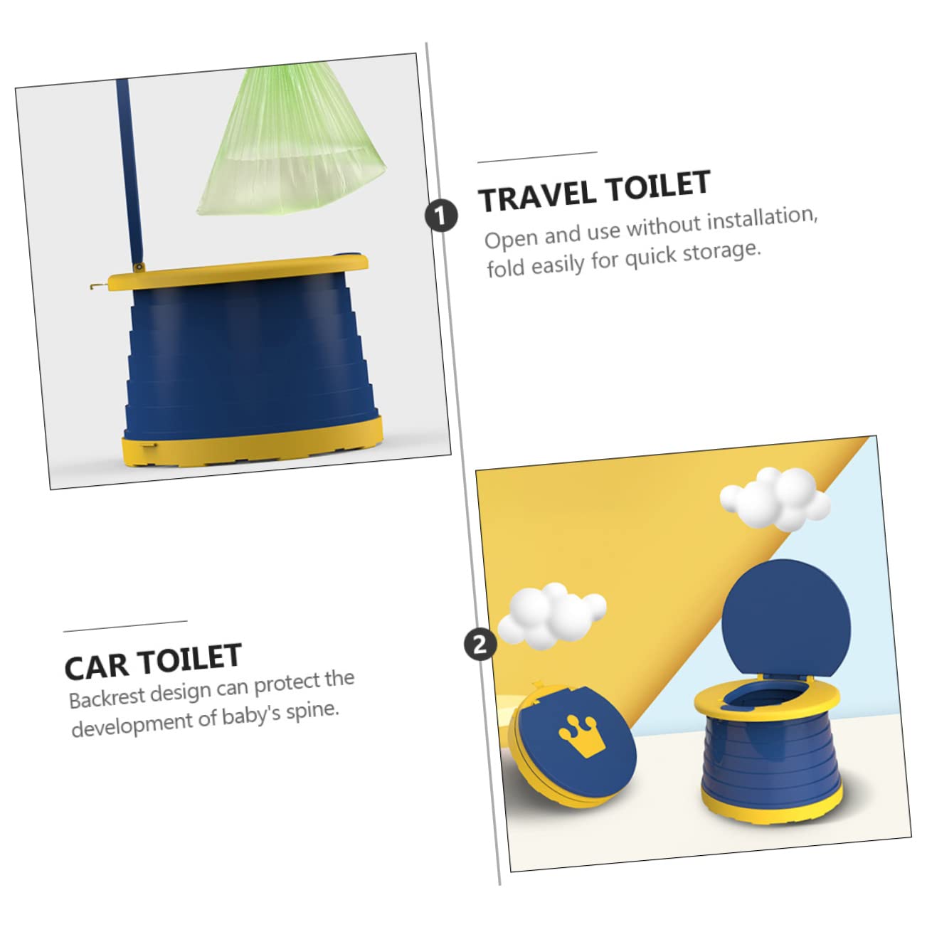 Wakauto 2 Pack Foldable Travel Toilet Seat for Kids - Portable PP Plastic Potty Training Car Seat (Blue) - Perfect for Road Trips, Camping & Airplane Travel
