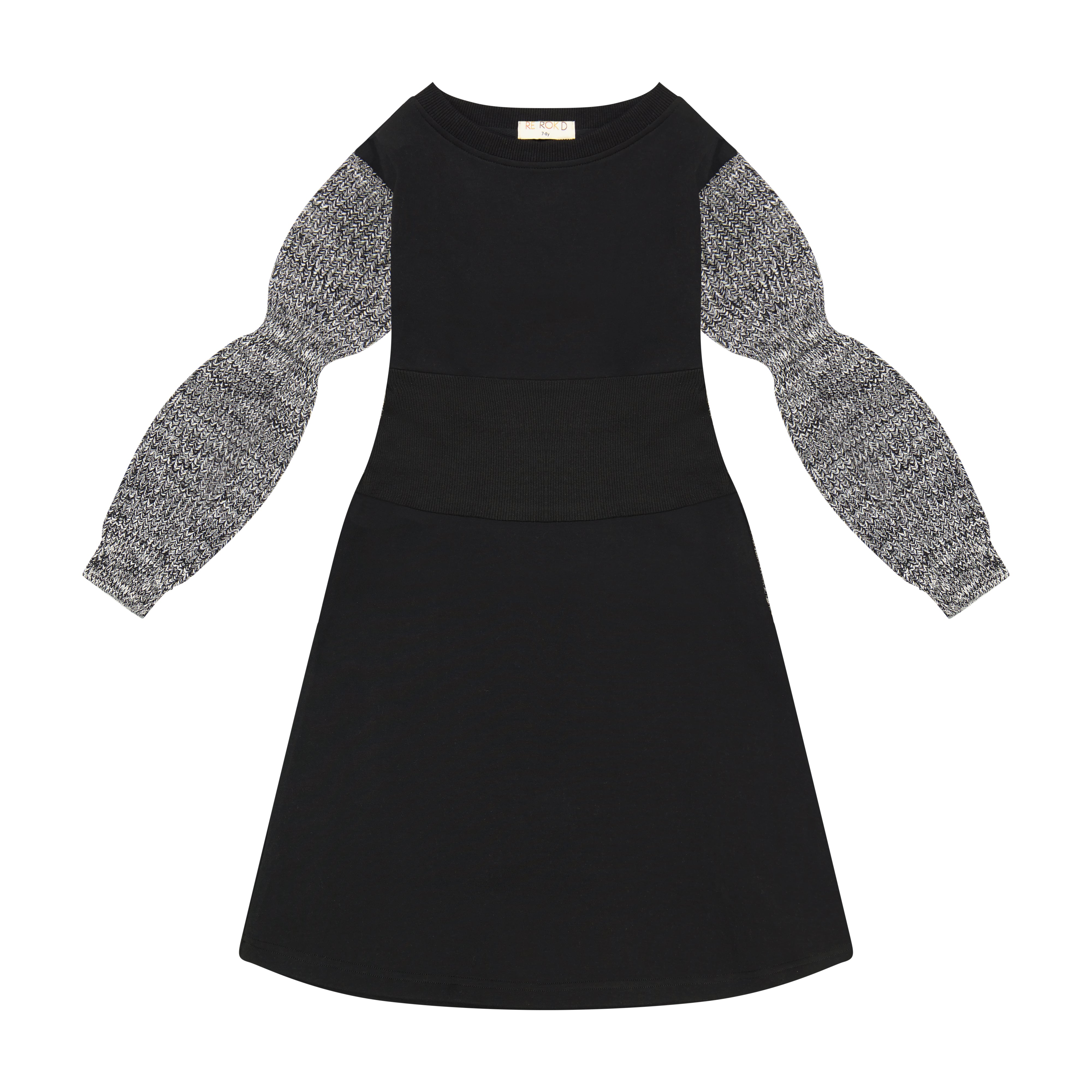 Retro Kid Scuba Knit Twirl Dress for Girls - Black & Cream | Vintage Style Swing Dress for Parties, Photo Shoots & Special Occasions