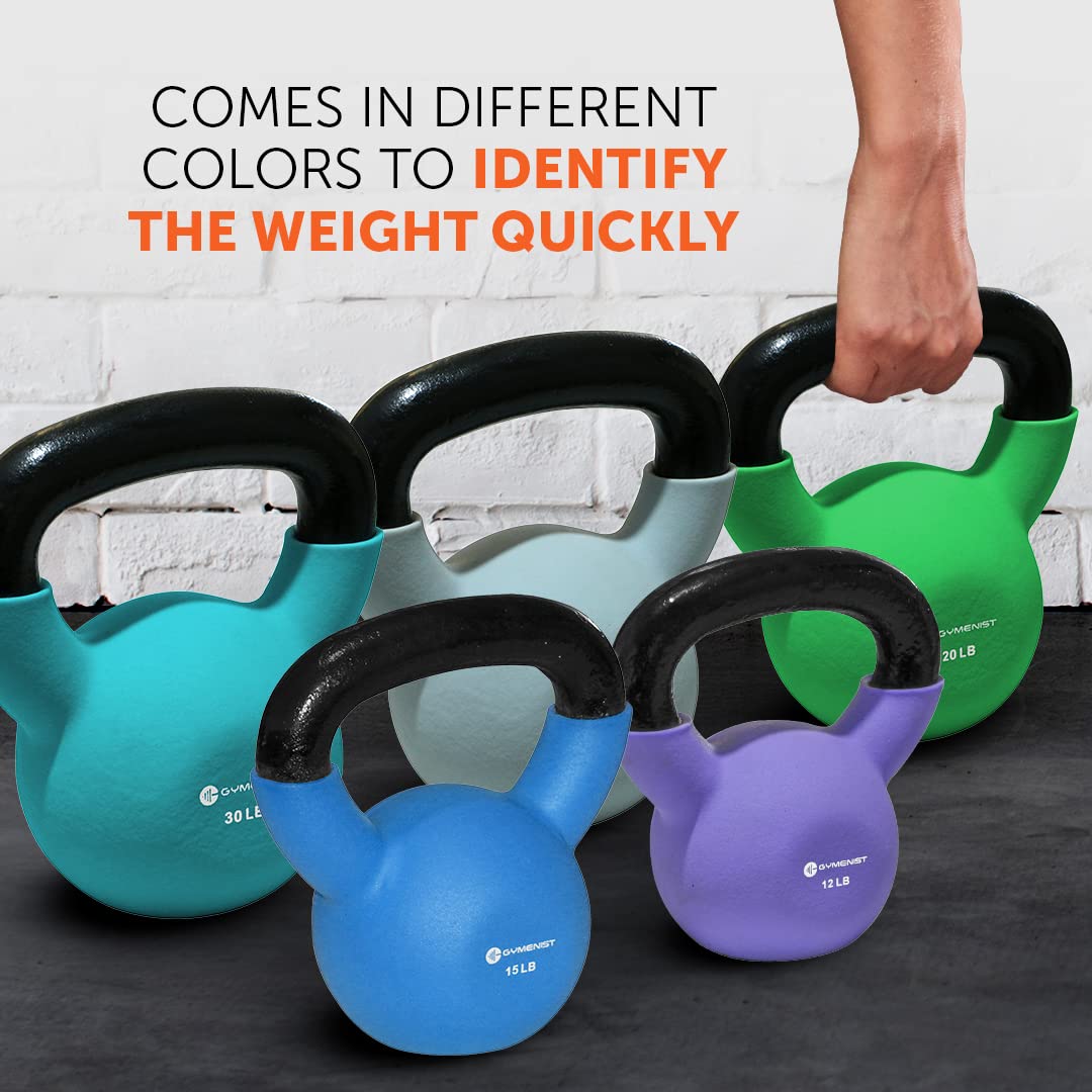 GYMENIST Neoprene Coated Kettlebell - 5-50 lbs Iron Weights for Home Gym, CrossFit & Strength Training - Perfect for HIIT, Cardio & Full Body Workouts