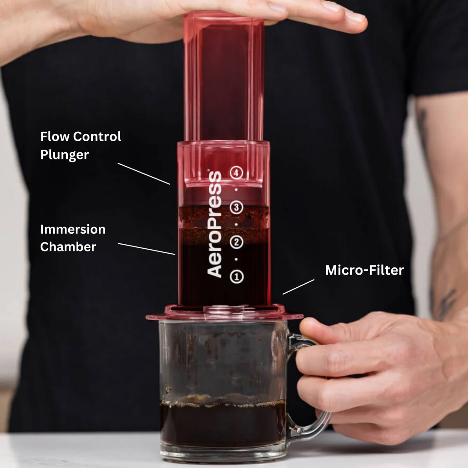 AeroPress Coffee & Espresso Maker - Clear Red | Portable Travel Coffee Brewer for Camping, Office & Home Use