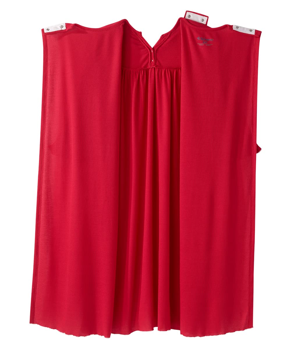 Women's Open Back Adaptive Waffle Knit Nightgown - Comfortable Hospital Gown for Seniors with Decorative Bows | Easy Wear for Post-Surgery, Elderly Care & Home Recovery