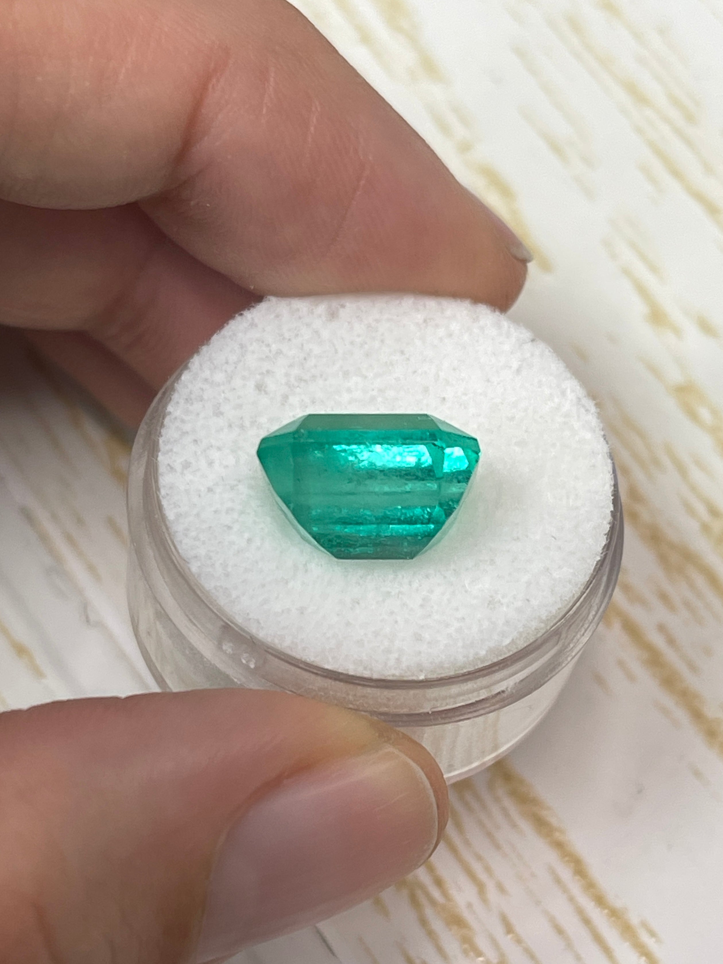 7.22 Carat 13x10mm Bluish Green Loose Colombian Emerald - Emerald Cut Gemstone for Jewelry Making, Engagement Rings & Collector's Items