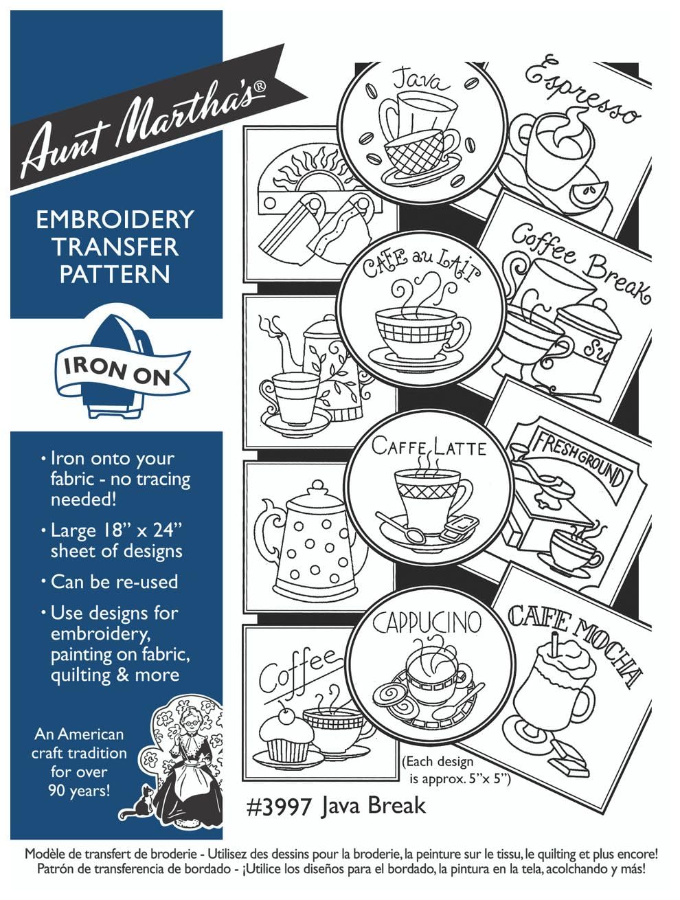 Aunt Martha's Hot Iron Embroidery Transfer Patterns - Java 3997 Break Design for DIY Crafts, Quilting & Home Decor Projects