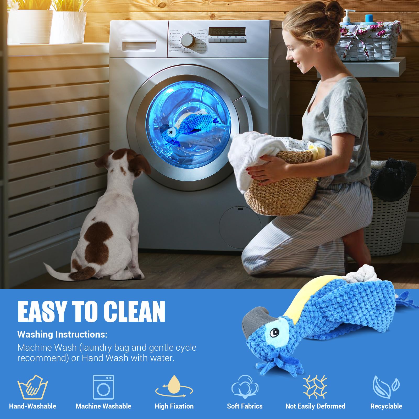 ROSAUI Squeaky Plush Cockatoo Dog Toy - Interactive Chew Toy for Dental Cleaning & Play, Durable & Safe for All Dog Breeds - Perfect for Indoor Play, Training & Teething Puppies