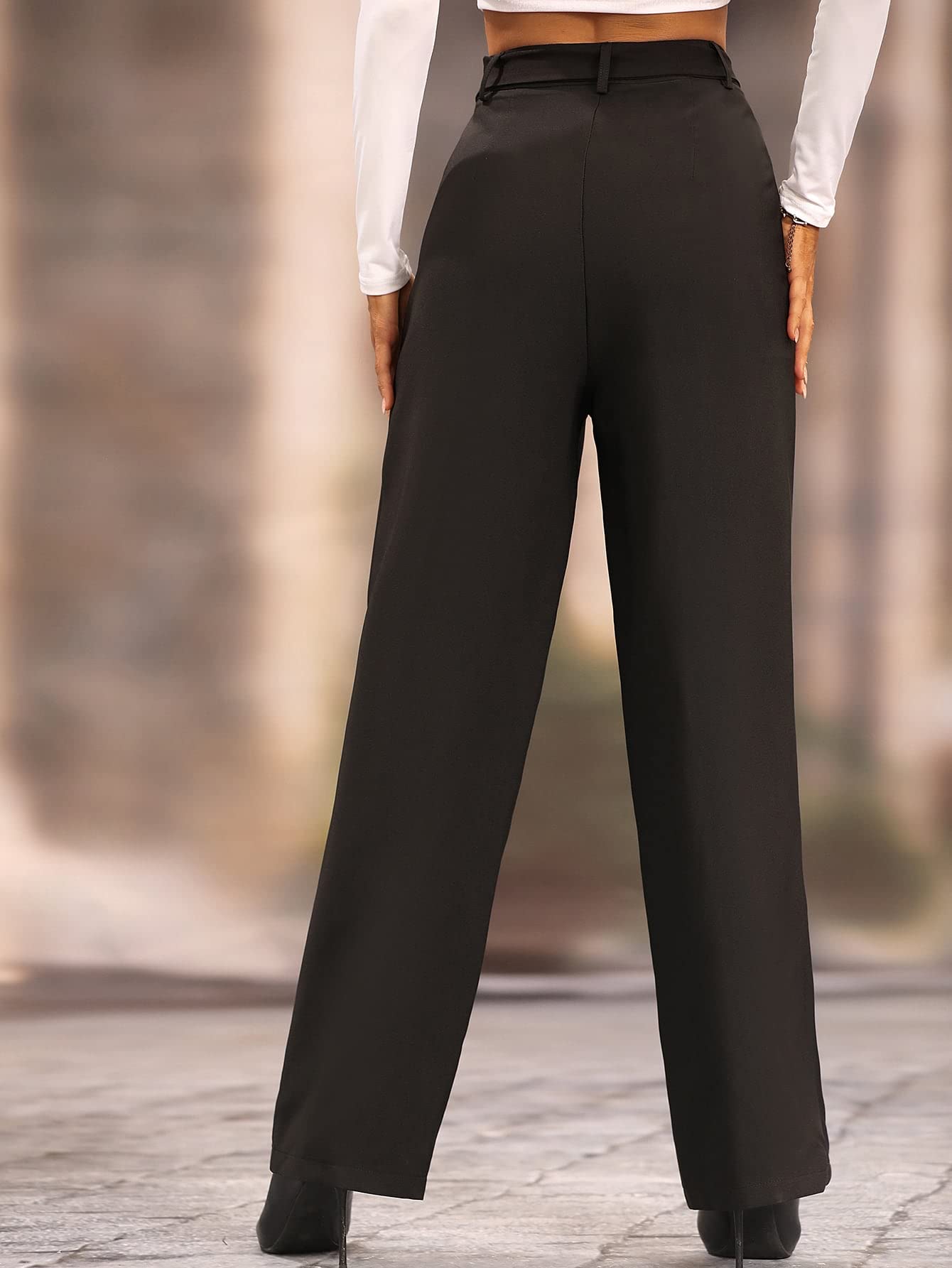 SweatyRocks Women's High Waist Belted Trousers - Elegant Straight Leg Office Pants for Business Casual & Professional Workwear | Perfect for Office, Meetings & Formal Events