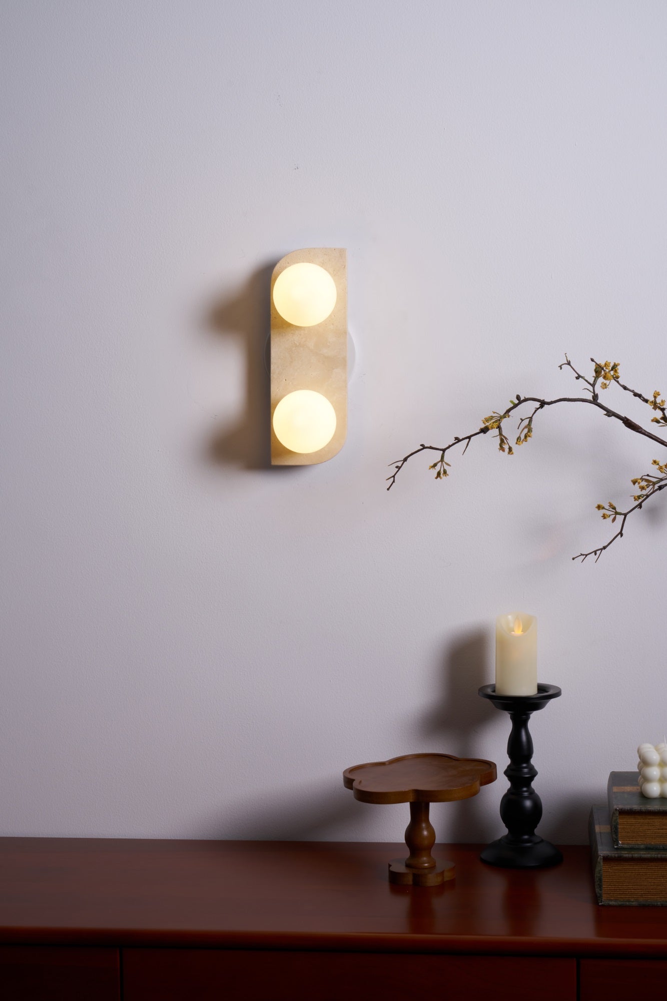 Elysian Travertine Plug-in Wall Sconce Light - Modern Plug in Wall Lamp for Bedroom, Living Room, Hallway & Dorm Decor