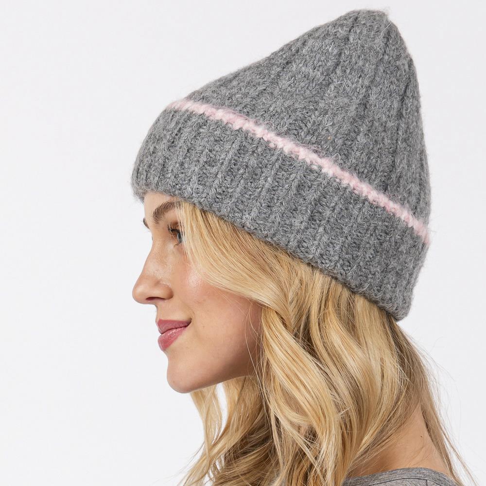 Contrast Trim Cuffed Beanie Hat for Men & Women - Winter Warm Knit Cap for Outdoor Activities, Skiing, Snowboarding