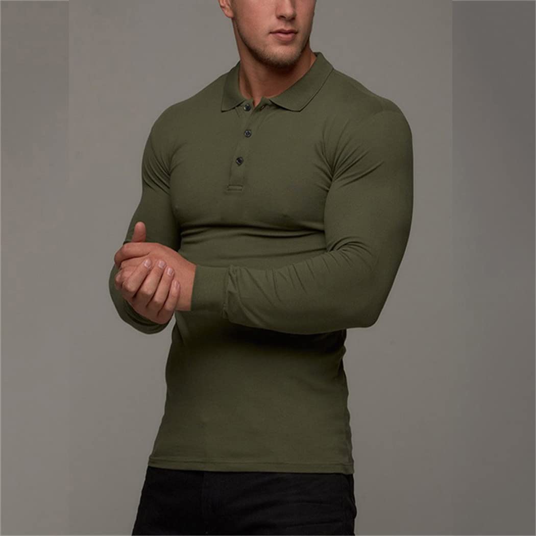 Breathable Men's Polo Shirts - 100% Cotton Long Sleeve Casual Shirt for Fitness & Workout - Comfortable Fall Fashion Top for Golf, Office & Outdoor Activities