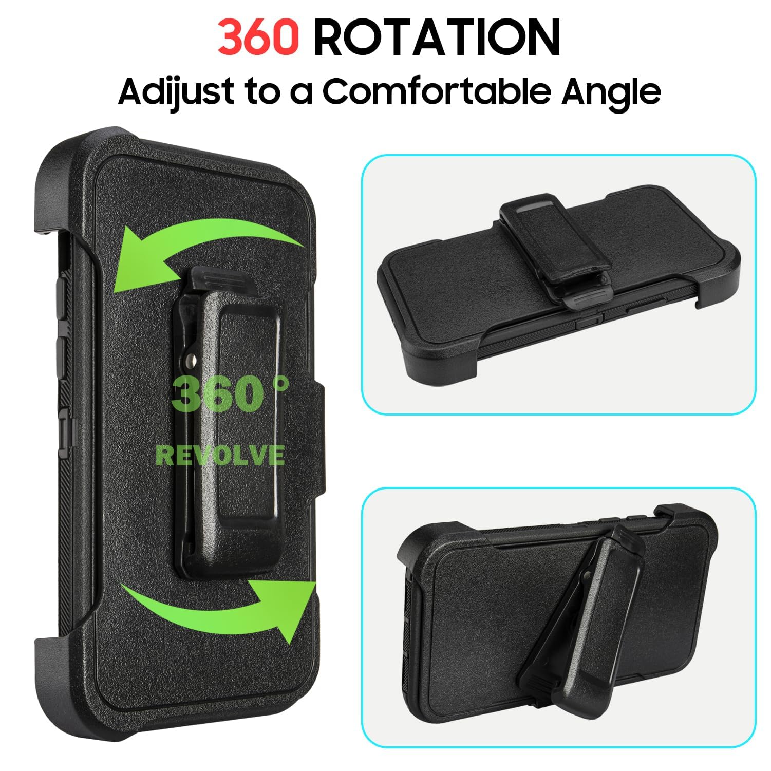 Rugged Heavy Duty iPhone 12 Case with Clip & Kickstand - 2-Layer Protective Full Body Cover for Defender Holster (Black) | Perfect for Outdoor Adventures, Construction Work & Active Lifestyles