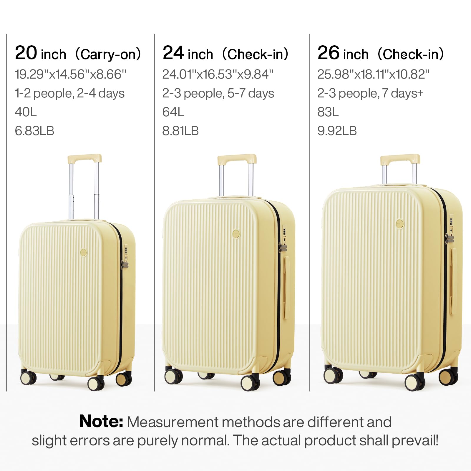 24 Inch Checked Luggage PC Hardshell Suitcase with 360° Spinner Wheels - Lightweight Travel Luggage for Women & Men (Lark Yellow) - Perfect for Air Travel, Business Trips & Vacation Getaways