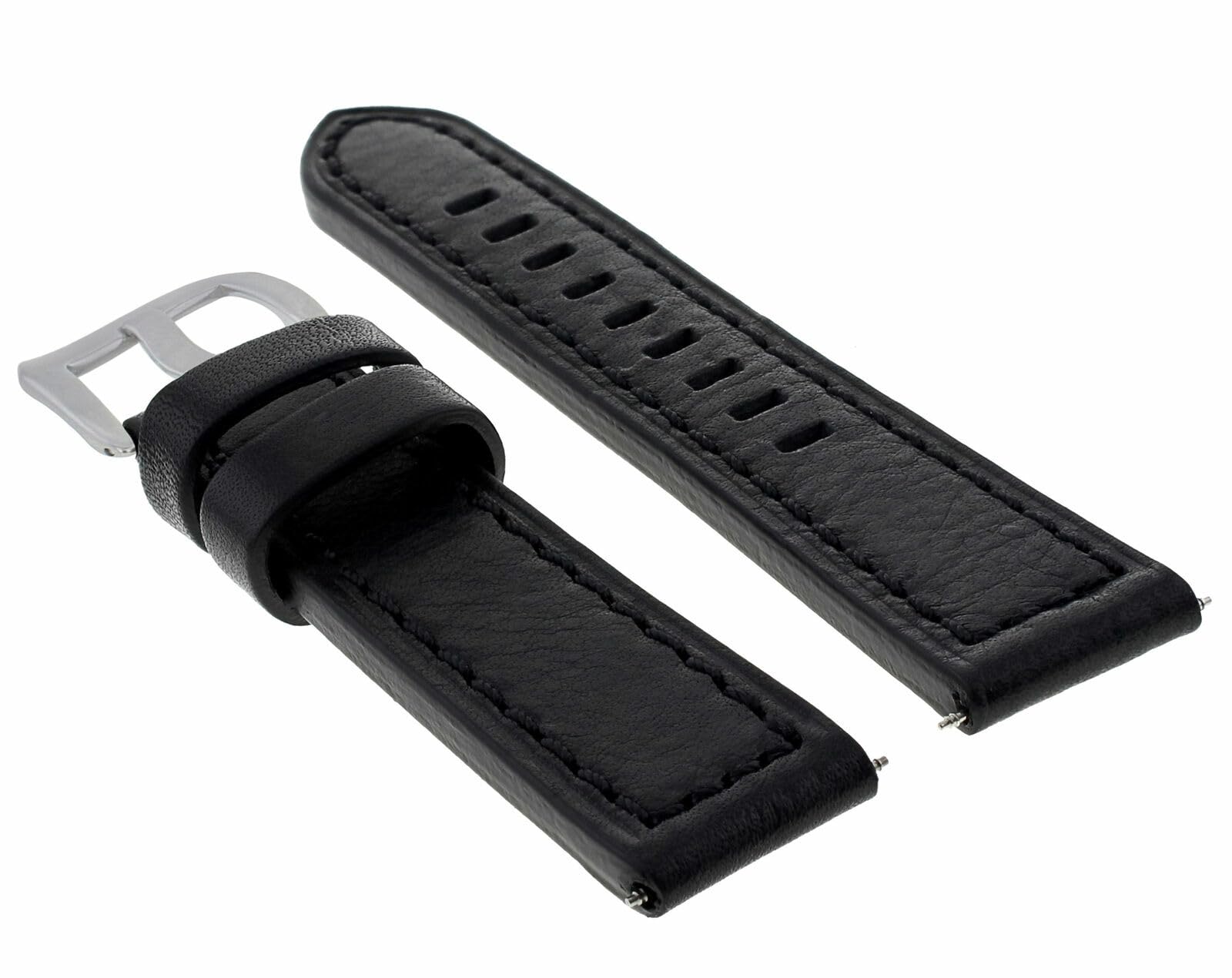 22mm Genuine Leather Watch Band Strap Compatible with Breitling Navitimer & Colt - Black Long Replacement Strap for Men's Watches | Durable & Comfortable for Daily Wear, Business & Casual Occasions