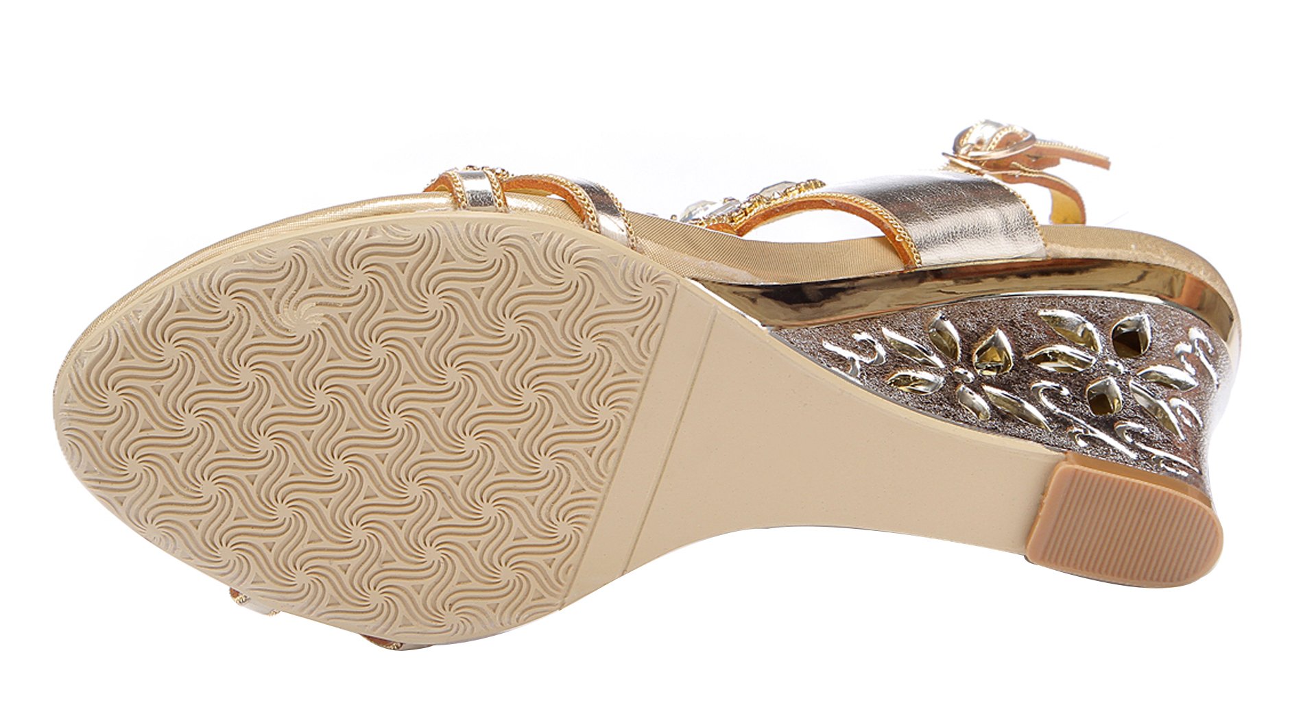 Honeystore Women's Rhinestone Strappy Wedge Sandals with Water Pattern - Comfortable Summer Beach Shoes for Casual Outings & Vacation Wear