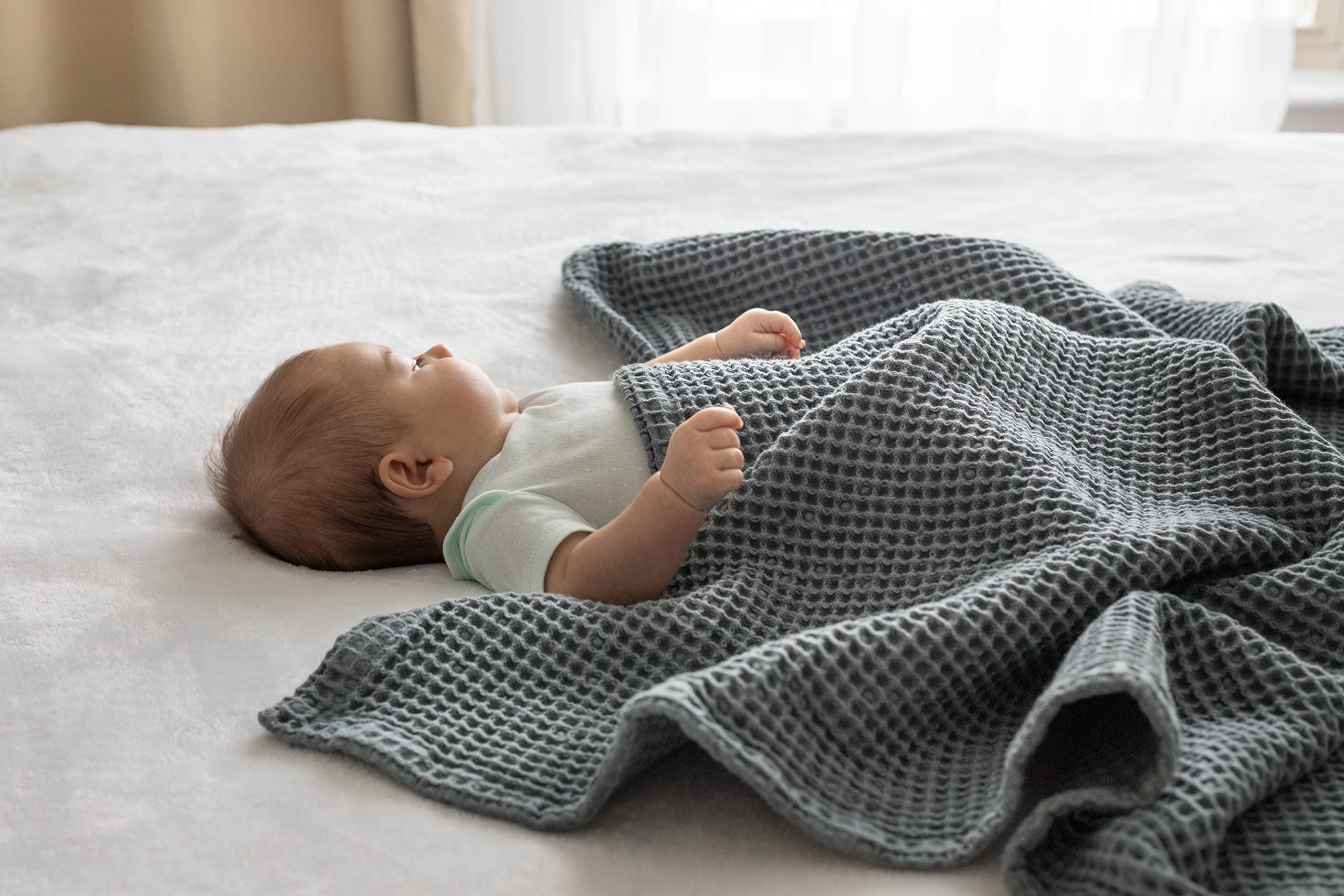 Soft Cotton Gray Baby Waffle Blanket - 100% Organic Breathable Waffle Knit Baby Blanket 36