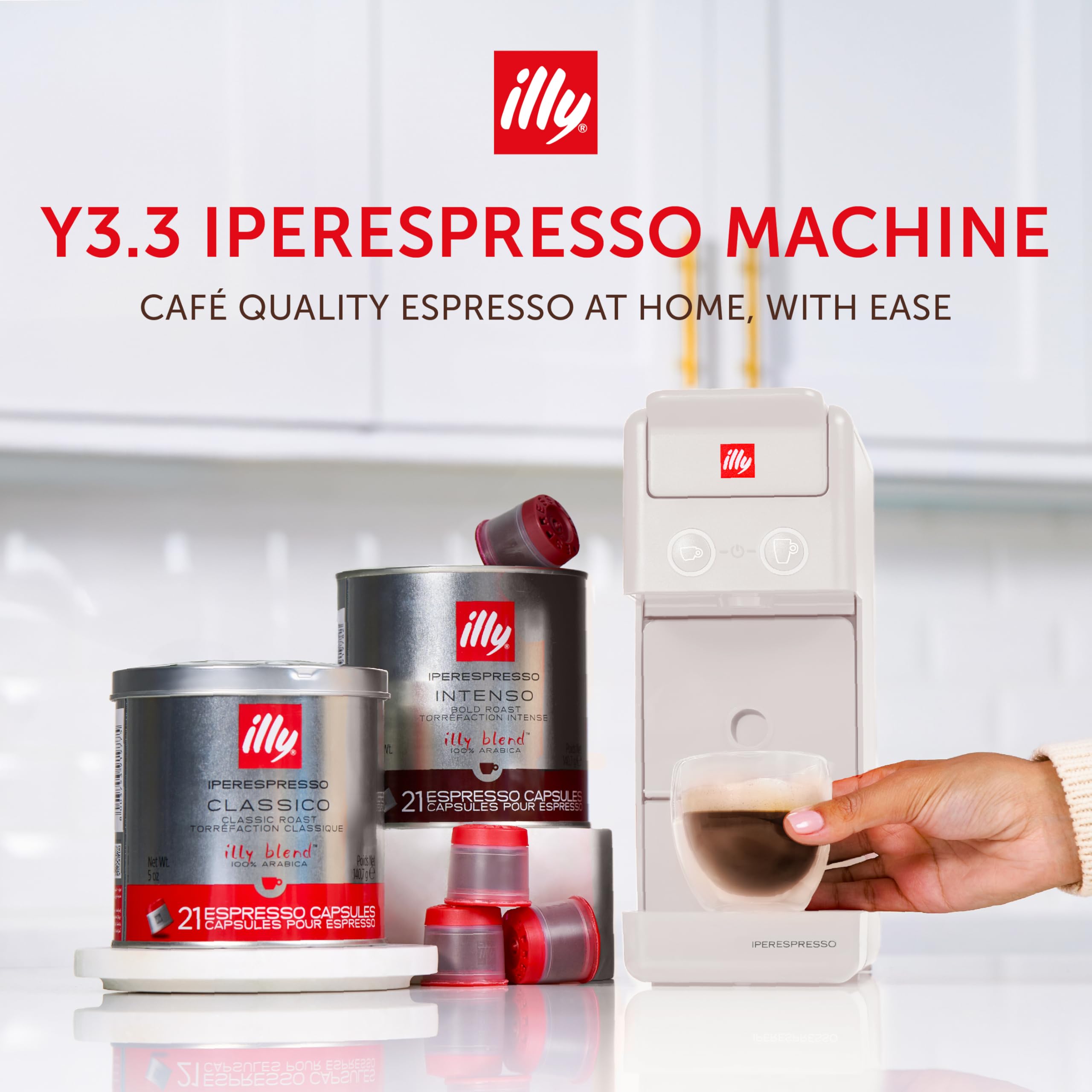 Illy Y3.3 Espresso Machine - Single Serve Coffee Maker for IperEspresso Capsules, 19 Bar Pressure, Compact White Design | Perfect for Home, Office & Small Spaces