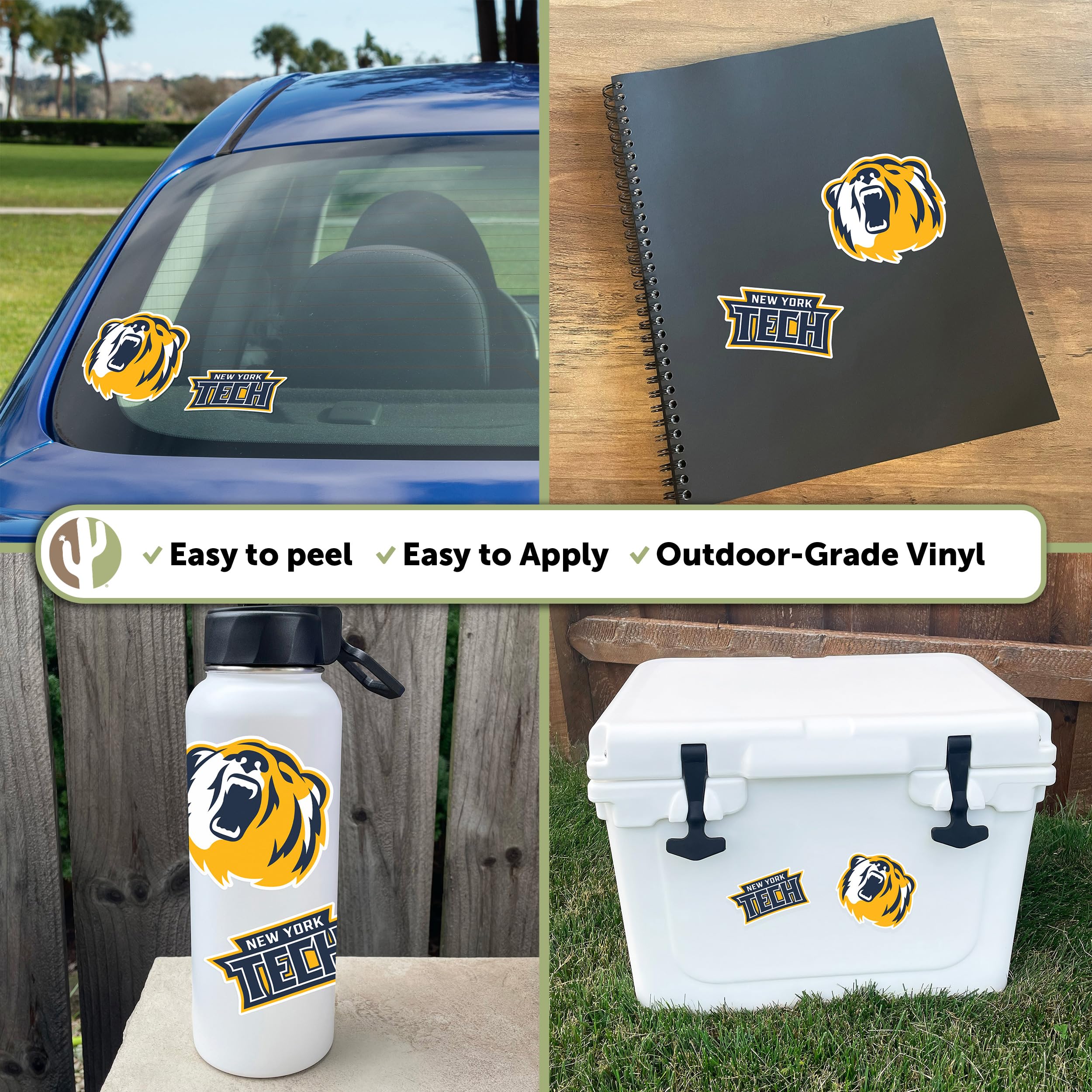 NYIT Bears Vinyl Decal Sticker Set - 4 Inch Waterproof Laptop, Water Bottle & Car Decals - Desert Cactus Design for College Students, Alumni & Fans - Perfect for Scrapbooking, School Spirit & DIY Projects