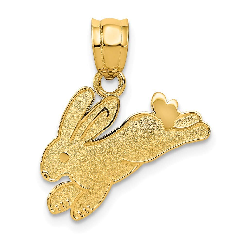 14K Yellow Gold Solid Textured Rabbit Charm Pendant Necklace - Polished & Satin Finish Jewelry Gift for Women, Perfect for Birthday, Anniversary & Valentine's Day Gifts