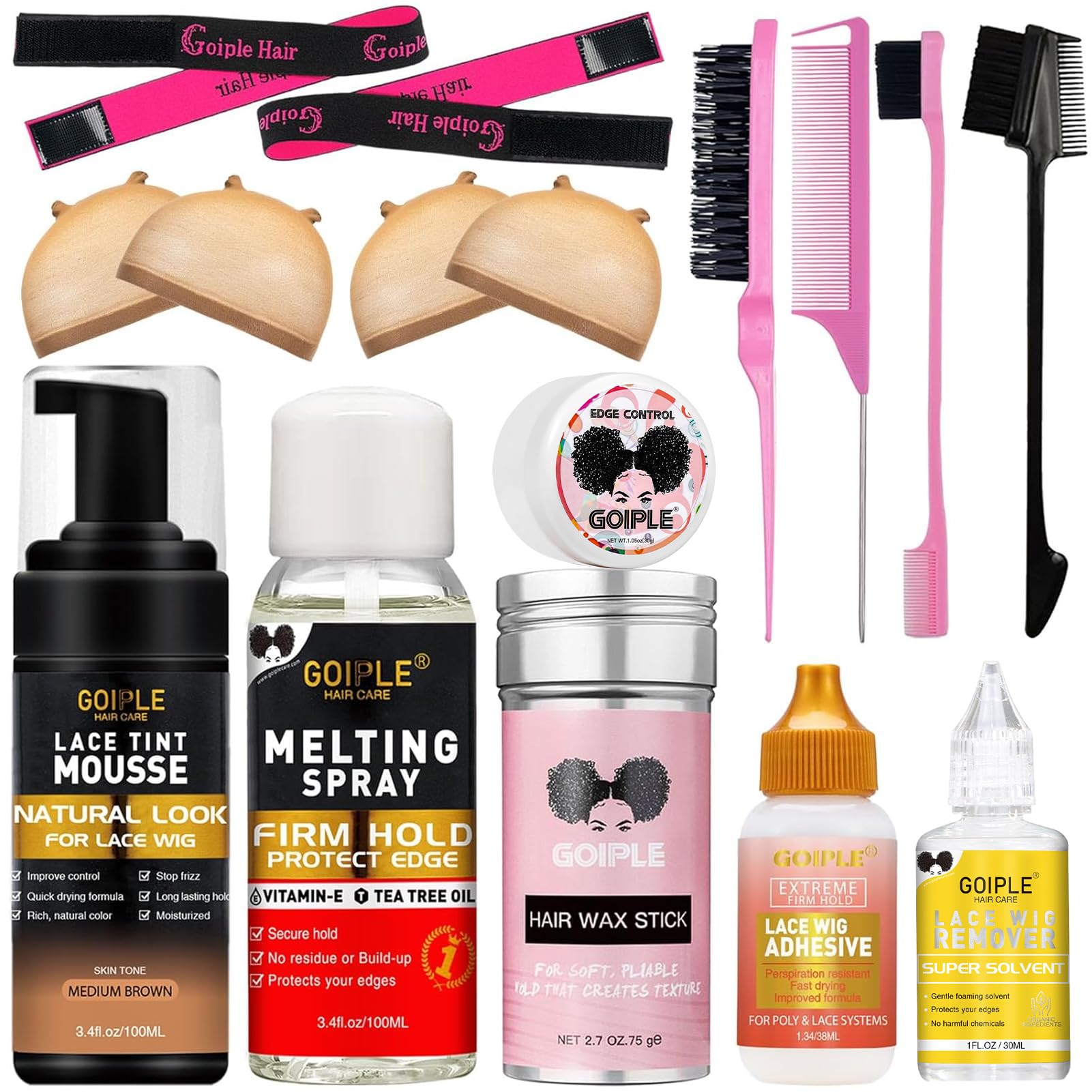 Lace Tint Lace Melting Hair Mousse for Wigs & Hairpieces - Natural Finishing Tint Spray Tool Set (Medium Brown) | Perfect for Seamless Wig Blending & Everyday Styling