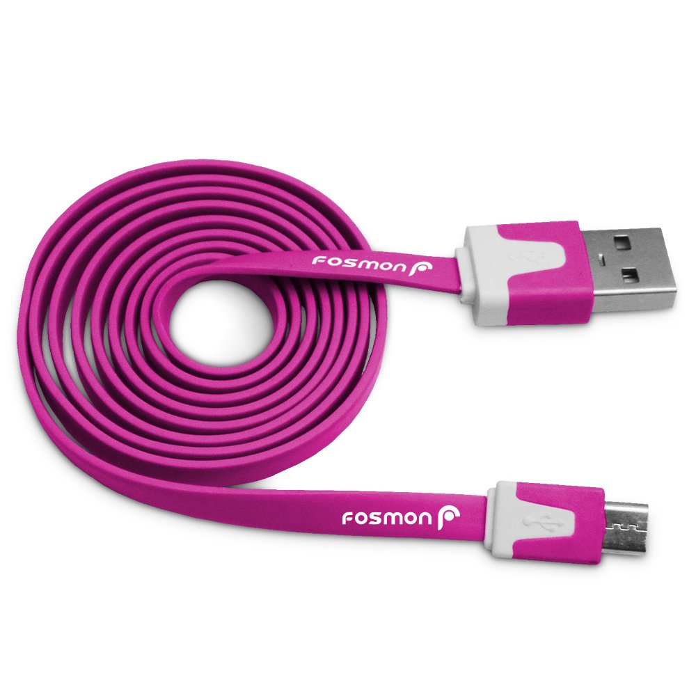 Fosmon Vivid Series Micro USB Flat Controller Charging Cable for Sony PS4 & Microsoft Xbox One (3ft, Hot Pink) - Durable Gaming Accessory for Long Play Sessions