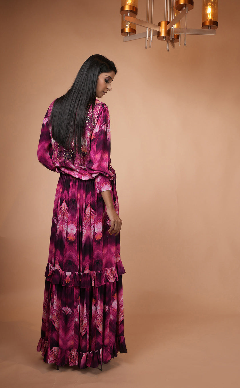 Trippy Magenta Tiered Dress for Women - Boho Chic Flowy Maxi Dress with Ruffles - Perfect for Festivals, Beach Vacations & Summer Outfits