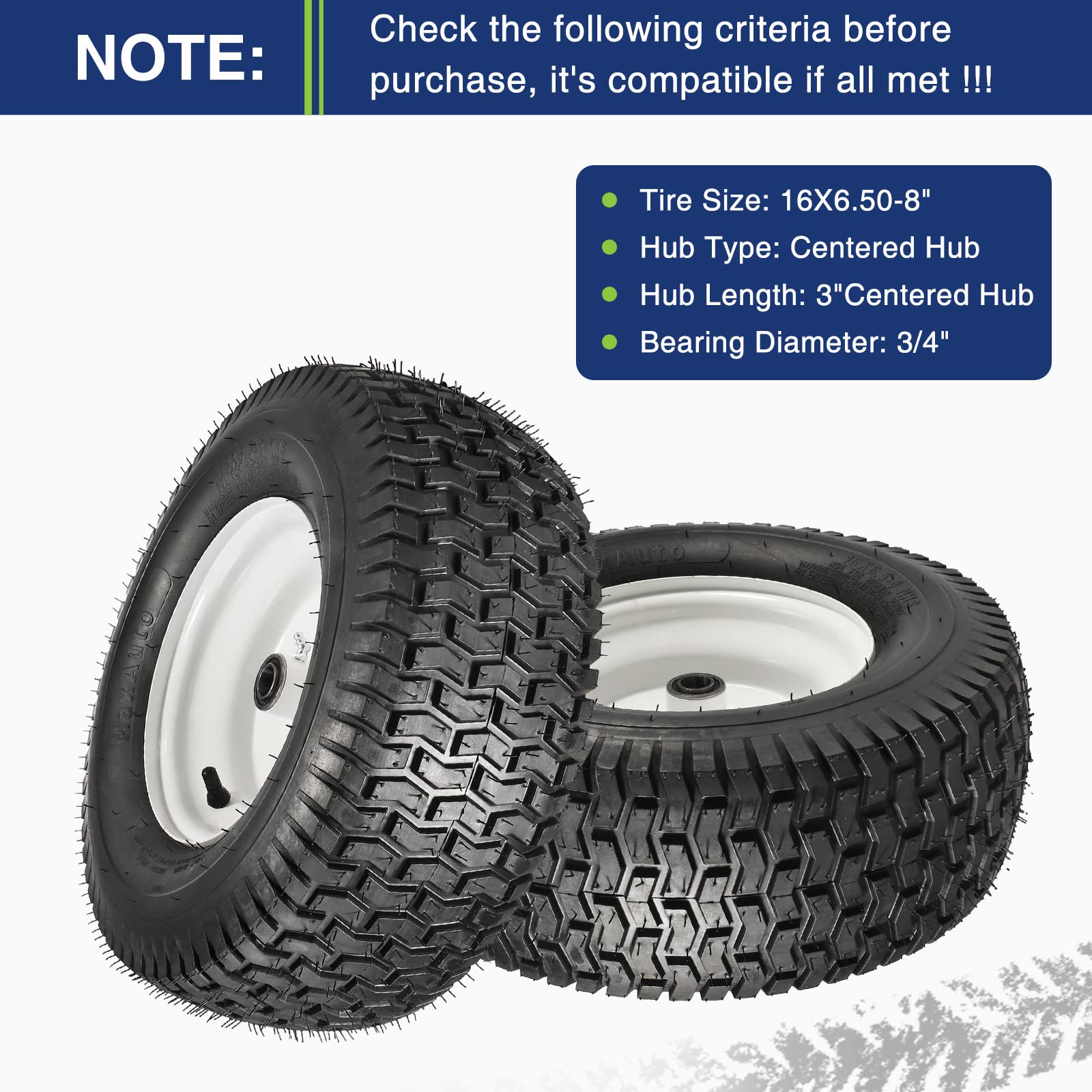 MaxAuto 16x6.50-8 Lawn Mower Tires with Rim - 3/4