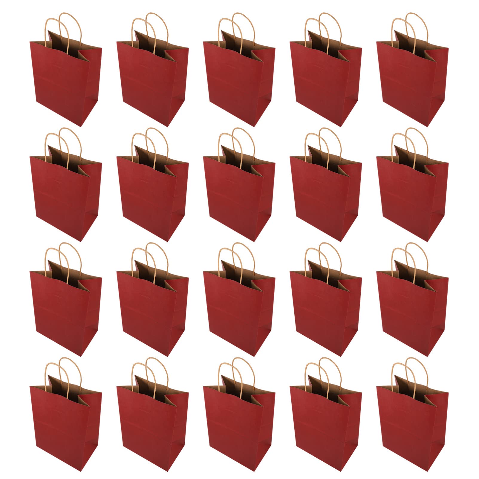 iplusmile 20 Pack Dark Red Kraft Paper Gift Bags with Handles - Christmas Holiday Shopping Tote Bags for Wedding, Party, Retail Packaging & Craft Supplies | Perfect for Gift Wrapping, Party Favors, and Eco-Friendly Shopping