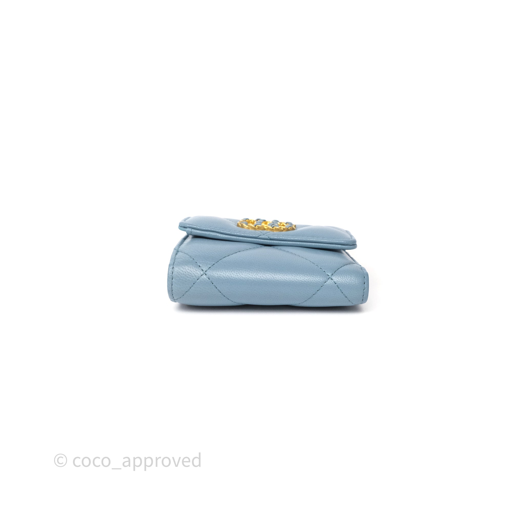 Chanel 19 Short Flap Wallet in Cloud Blue Lambskin Leather - Luxury Designer Crossbody Bag for Women | Perfect for Everyday Use & Special Occasions