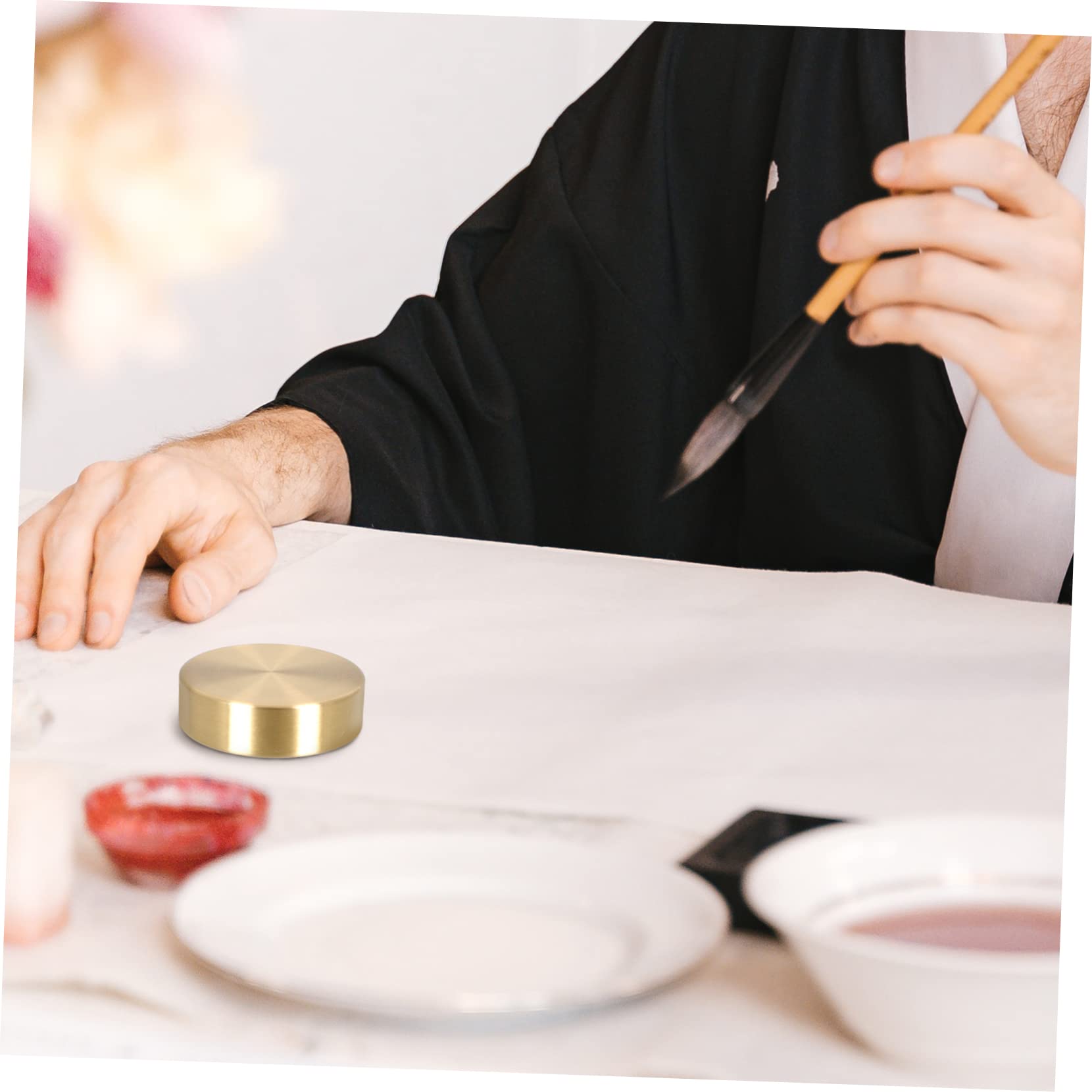 BCOATH 4-Piece Round Brass Paperweight Set - Heavy Duty Calligraphy & Stationery Weights for Writing, Scrapbooking, Office & Craft Use
