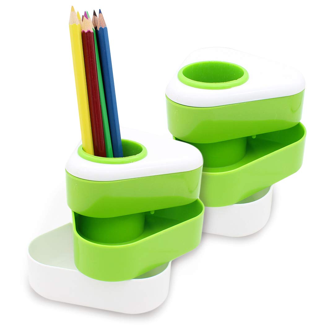 Rotating Drawer Triangle Pencil Holder - Green Desk Organizer with 3 Compartments | Perfect for Office, School & Home Workspace Organization