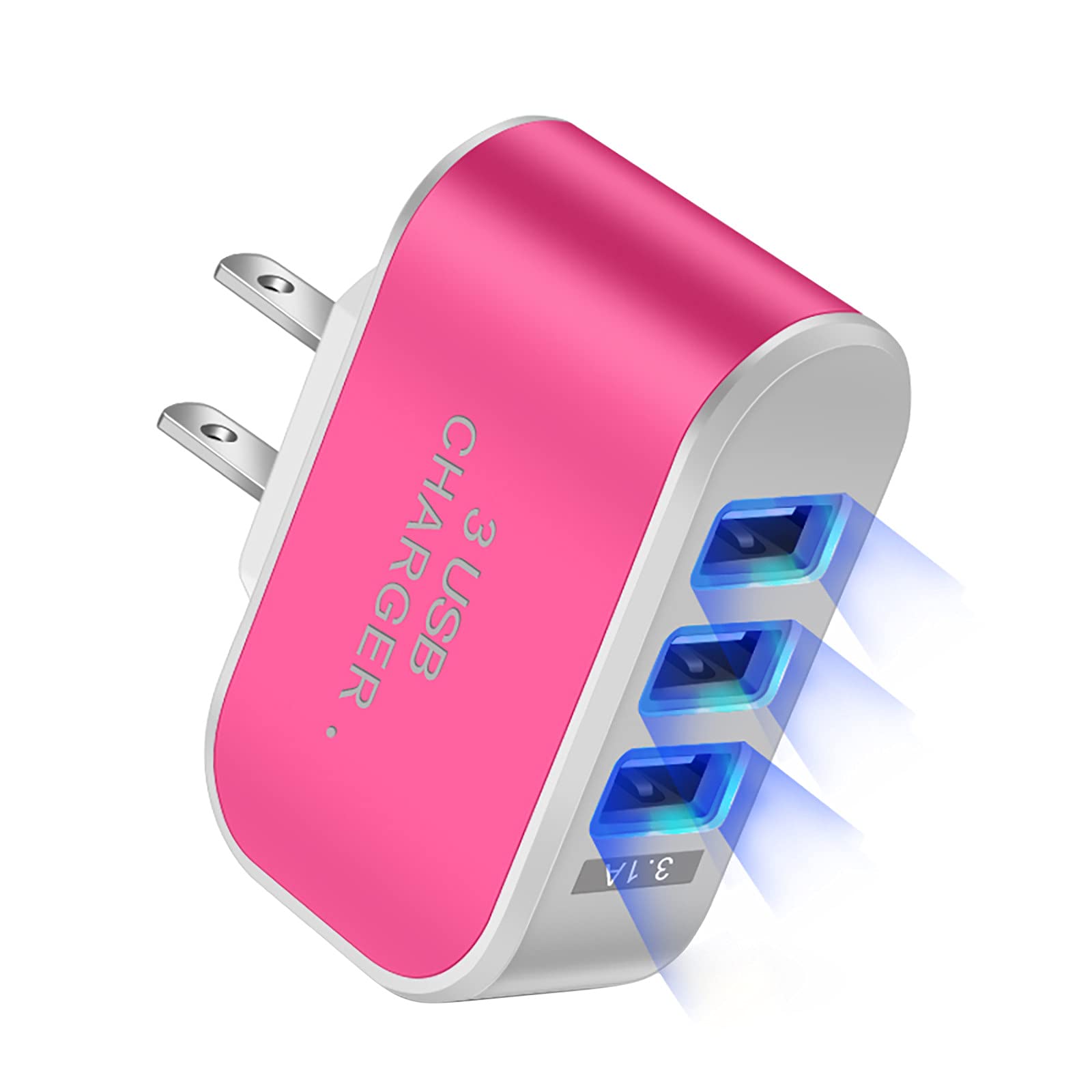 UPhost8 LED USB Charger - 3-Port Fast Charging Station with Smart IC Technology for iPhone, Android, Samsung - Portable Travel Charger with Glow Indicator (Pink) - Perfect for Home, Office, Car & Travel Use