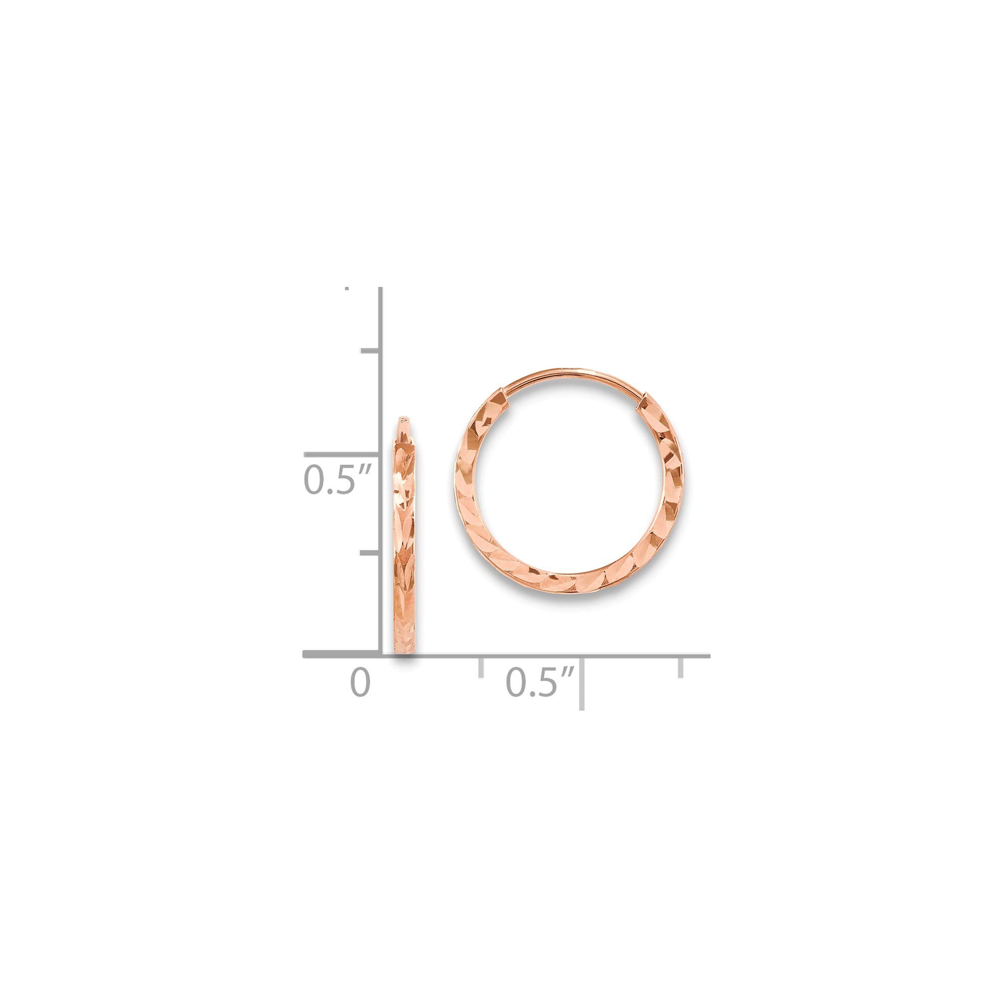 14K Rose Gold Diamond-Cut Square Tube Endless Hoop Earrings for Women - Elegant Everyday & Party Jewelry Gift