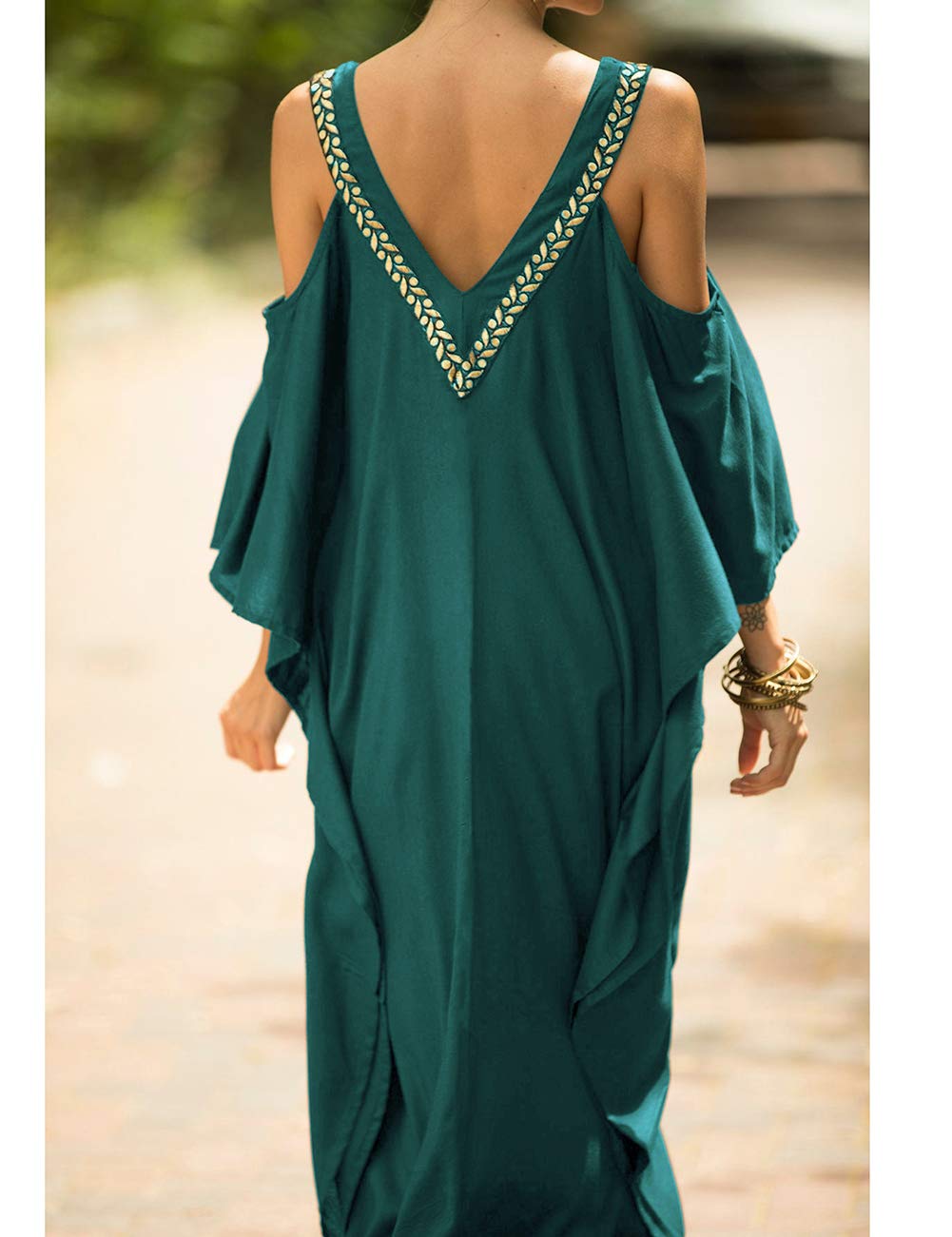 Bsubseach Turkish Cold Shoulder Kaftan Dress - Flowy Maxi Beach Cover Up for Women | Swimwear Cover Up, Poolside Elegance, Summer Vacation Outfit
