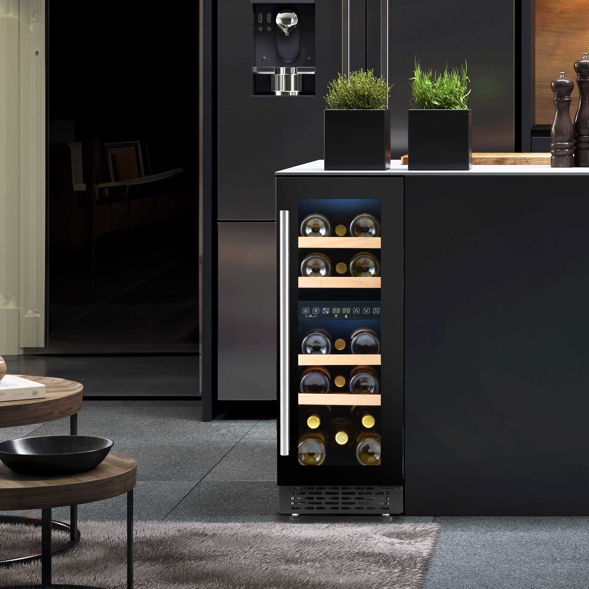 Baridi 17 Bottle Dual Zone Wine Cooler - 30cm Built-In Refrigerator with Touch Screen Controls, Black (DH204) - Perfect for Kitchen, Bar, or Dining Room Wine Storage