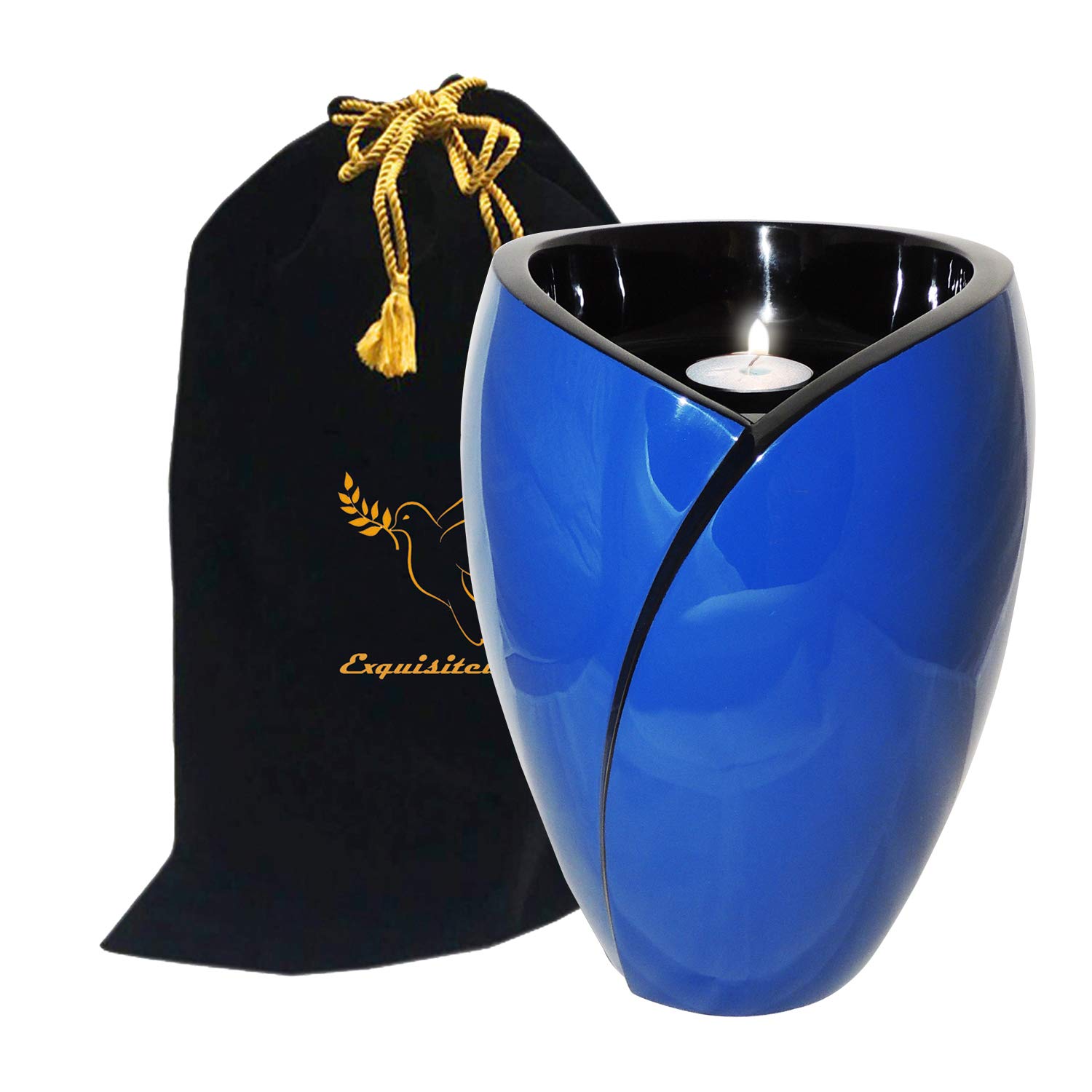 Handcrafted Fiber Glass Cremation Urn for Adults - Lightweight Funeral Urn for Ashes with Free Velvet Bag & Ash Bag (Blue & Black) - Perfect for Memorial Services, Home Display, and Scattering Ceremonies